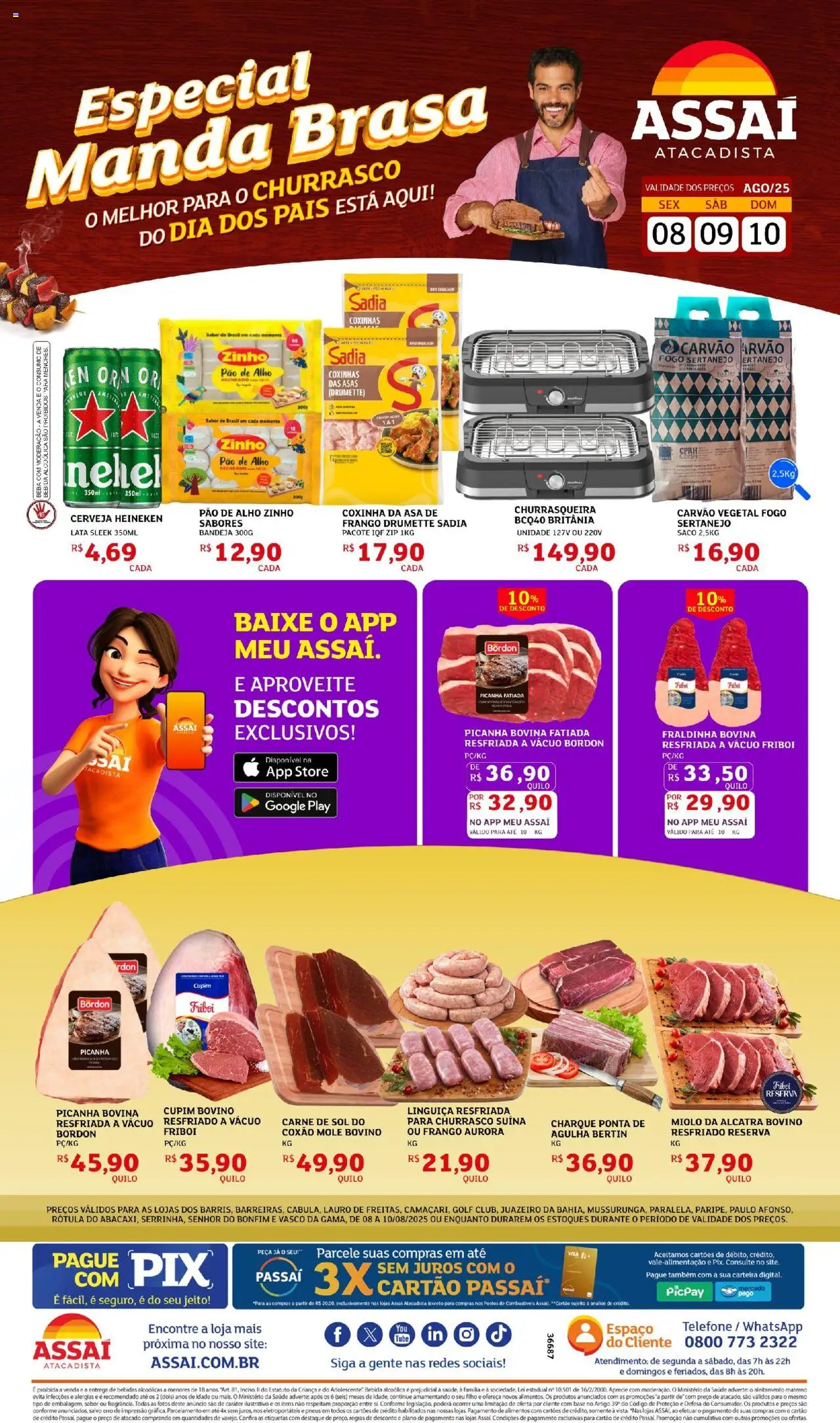 Assaí Atacadista Folheto - válido de 08.08.2025 | Página: 1 | Produtos: Alcatra, Pão, Base, Carne