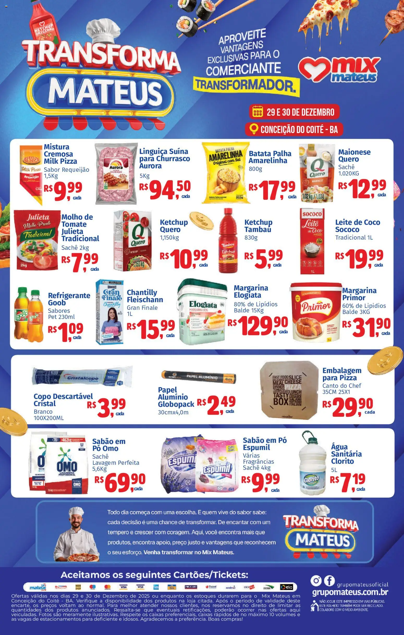 Mateus Folheto - válido de 29.12.2025 | Página: 1 | Produtos: Pizza, Requeijão, Leite de coco, Margarina