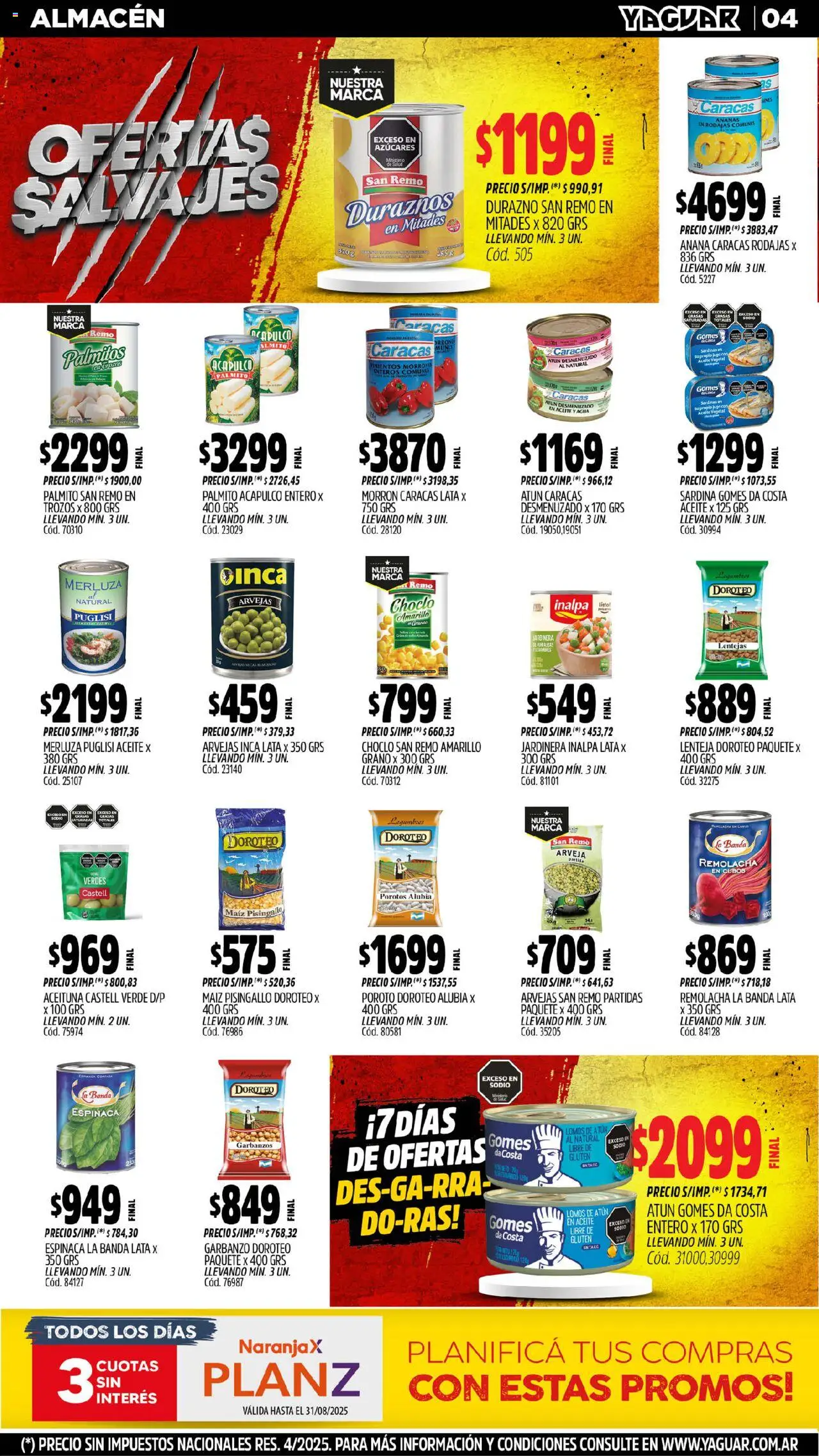 Yaguar - Chaco │ válido desde el 11.08.2025 | Página: 4 | Productos: Arvejas, Atún, Ananá, Remolacha