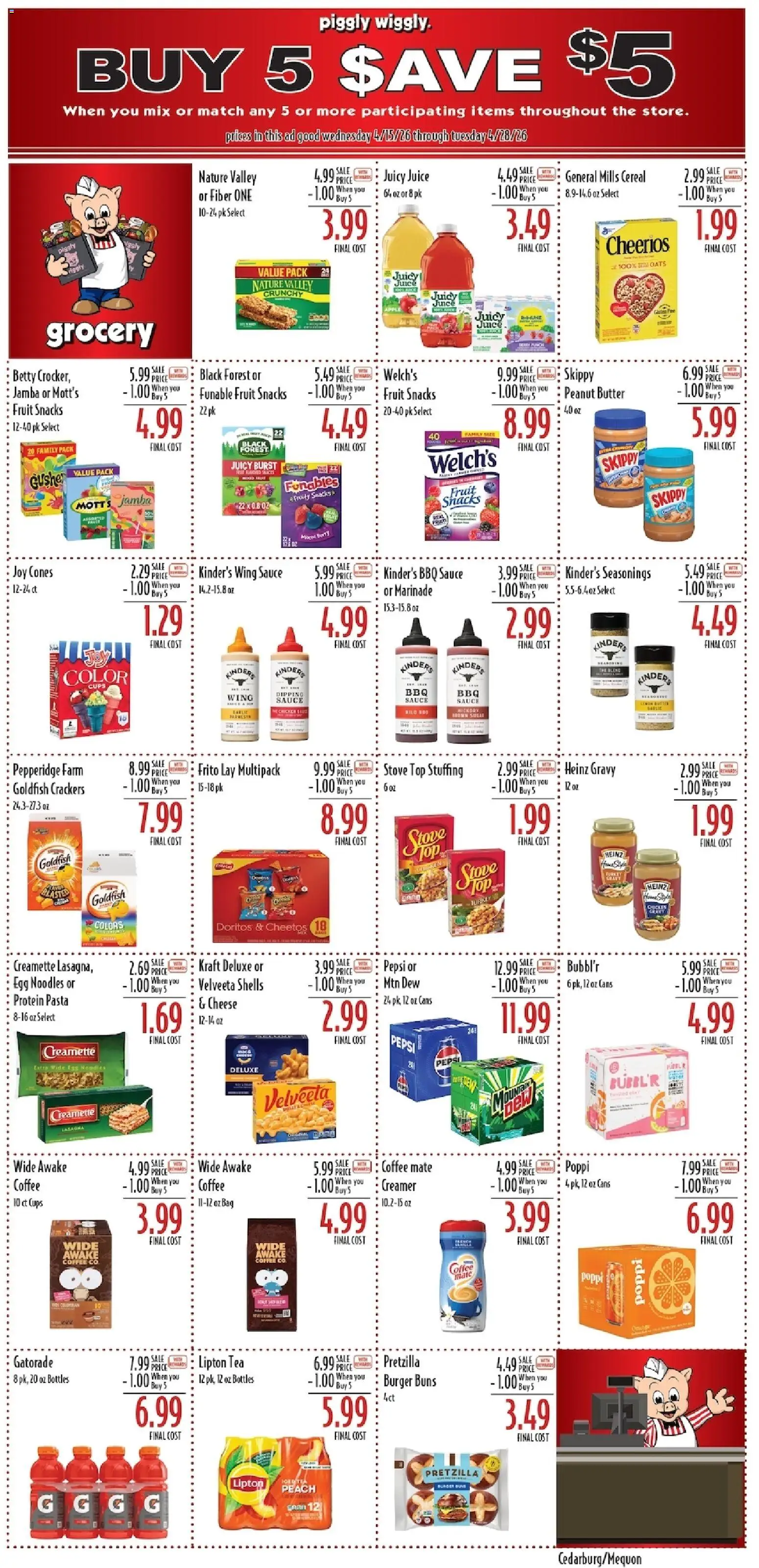 Piggly Wiggly Weekly Ad - valid from 22.04.2026 | Page: 8 | Products: Butter, Coffee, Sauce, Bag