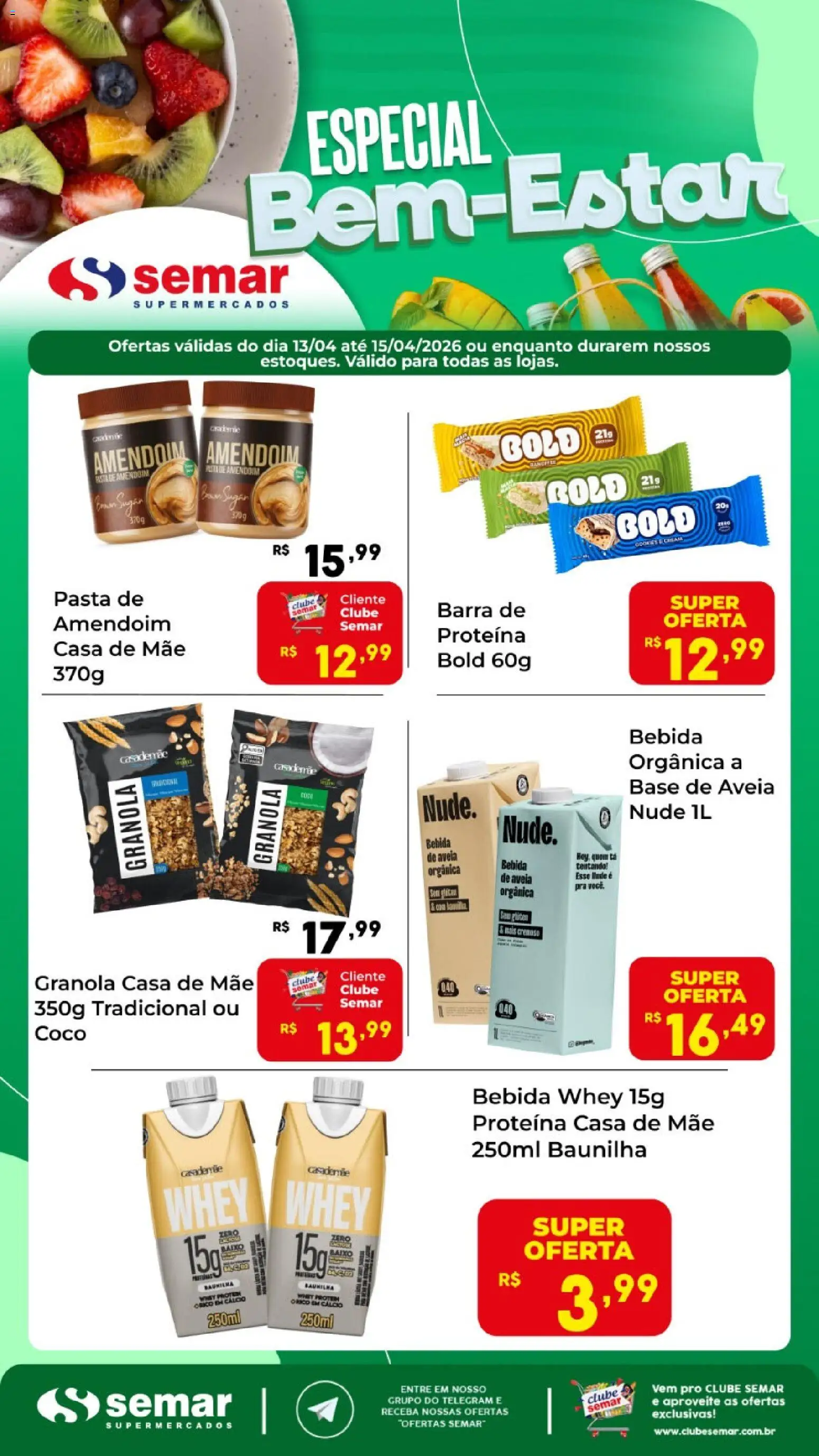 Semar Supermercado Folheto - válido de 13.04.2026 | Página: 1 | Produtos: Pasta, Cálcio, Granola, Aveia