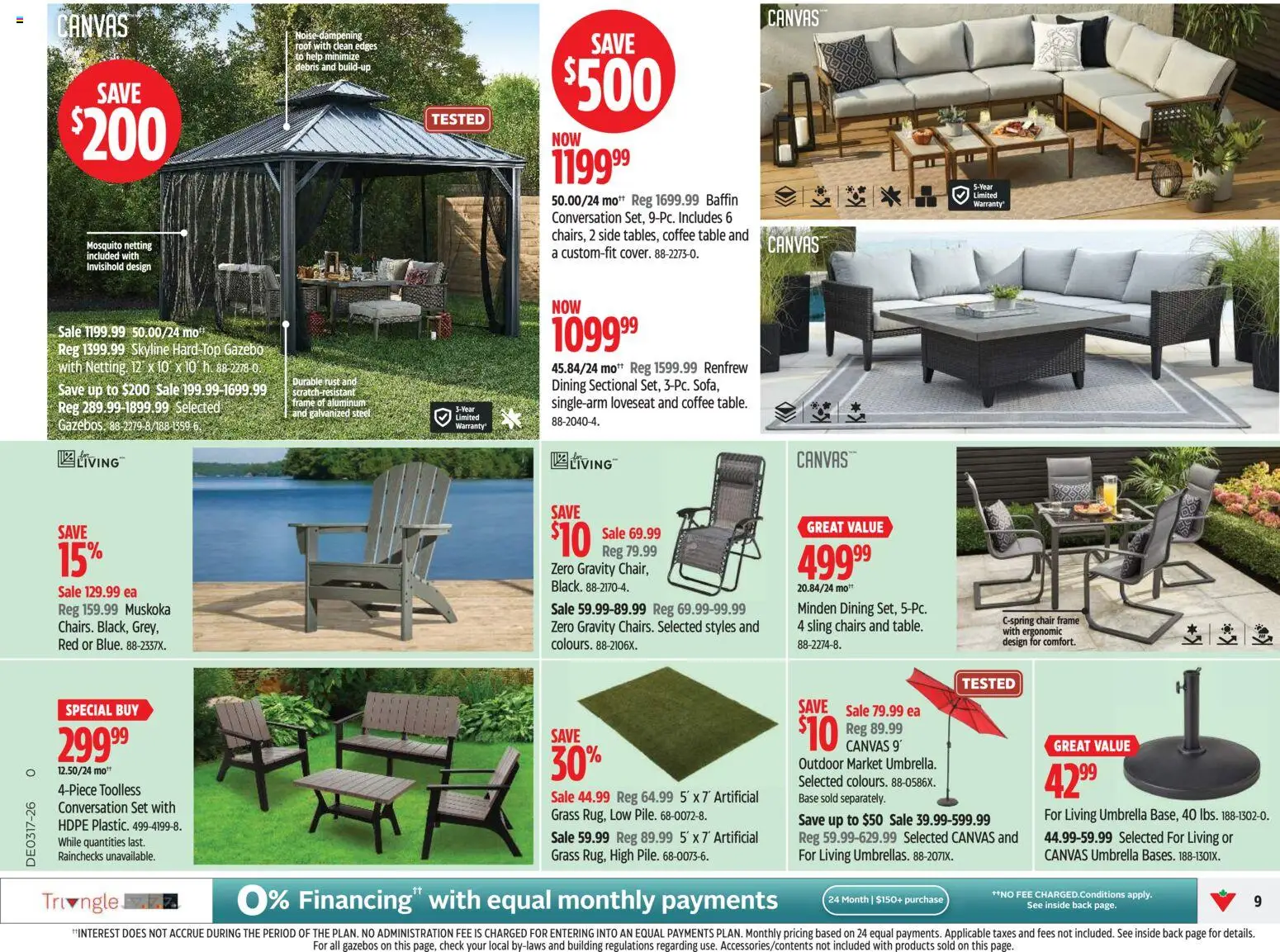 Canadian Tire flyer valid from 23.04.2026 | Page: 9 | Products: Umbrella, Table, Chair, Coffee