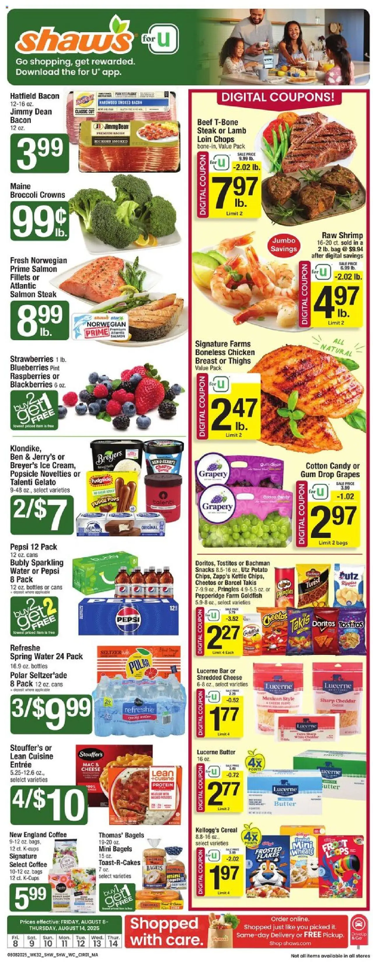 Shaw's Weekly Ad - valid from 08.08.2025 | Page: 3 | Products: Crowns, Butter, Coffee, Beef