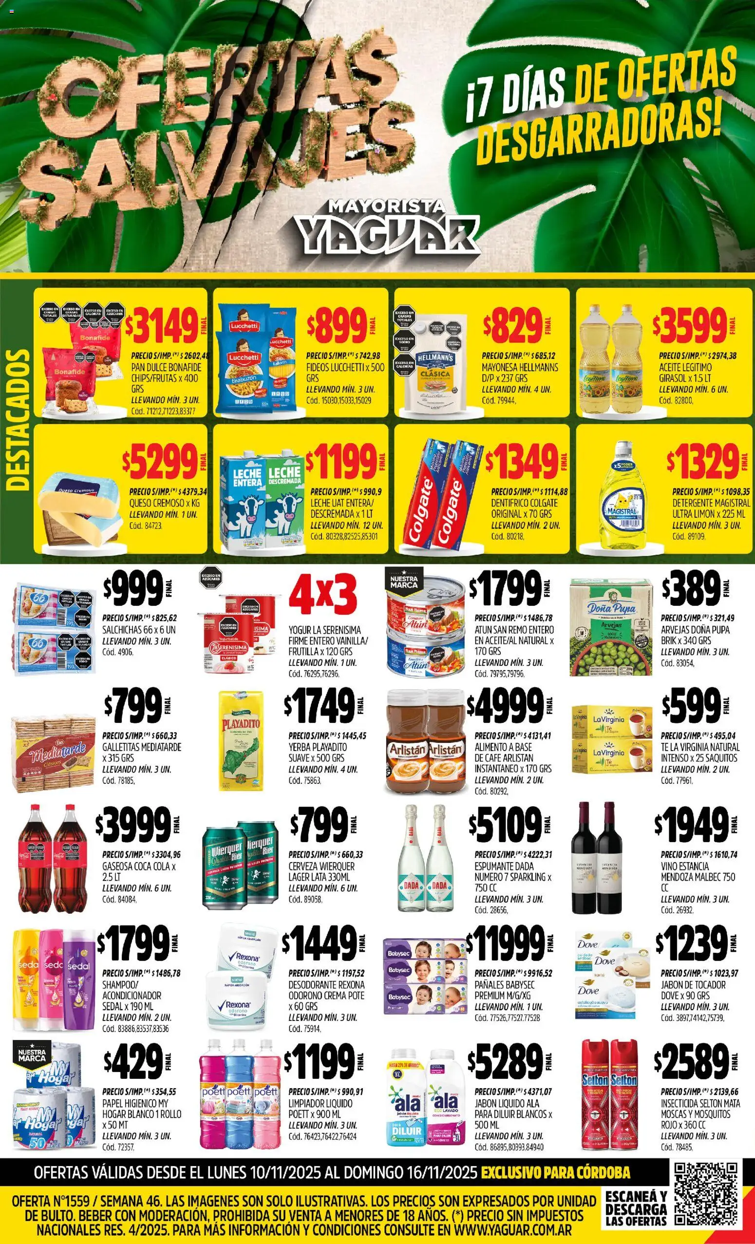 Yaguar - Córdoba │ válido desde el 10.11.2025 | Página: 1 | Productos: Gaseosa, Arvejas, Leche, Té