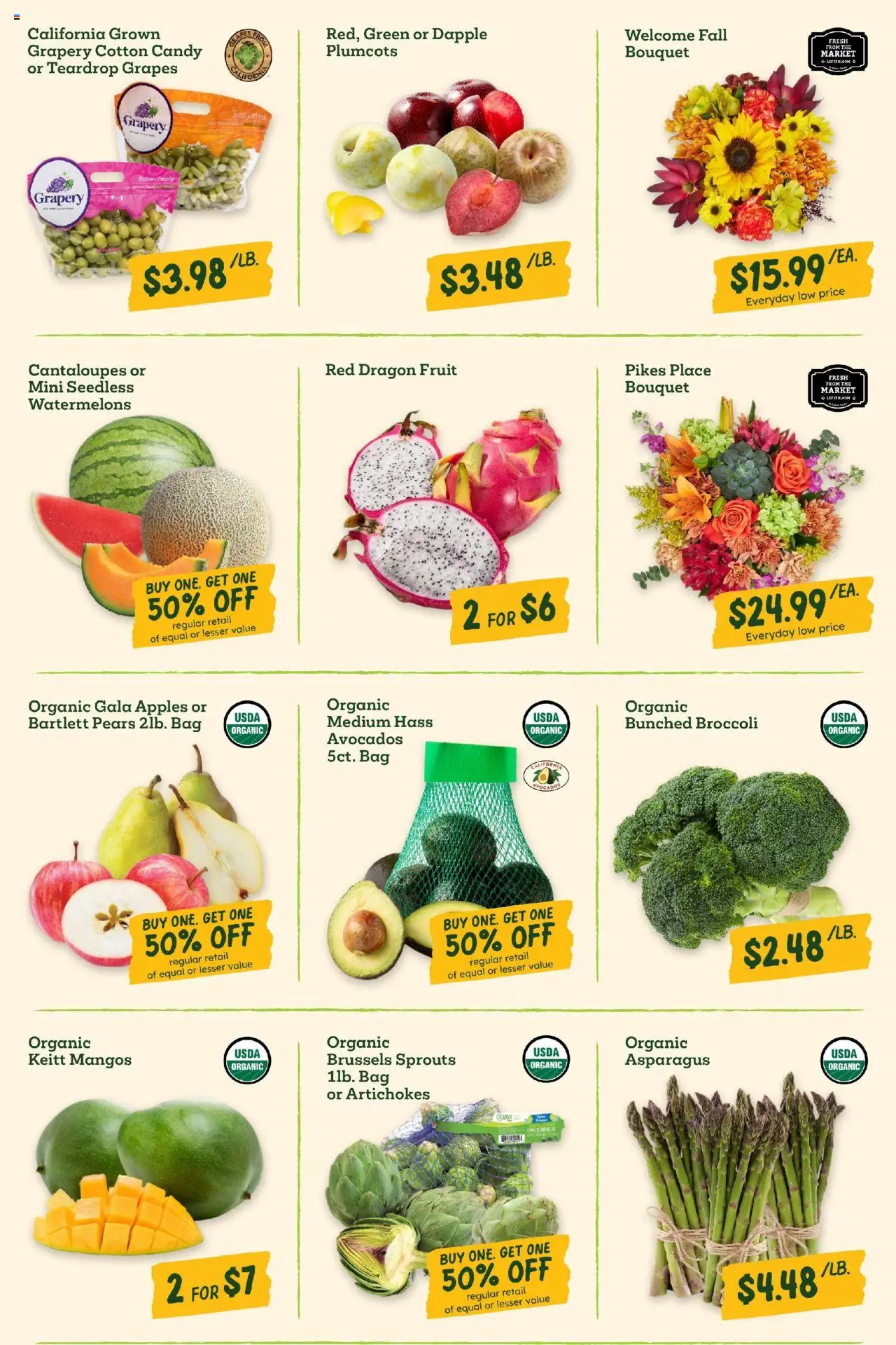 Sprouts Weekly Ad - valid from 10.09.2025 | Page: 5 | Products: Broccoli, Asparagus, Brussels Sprouts, Grapes