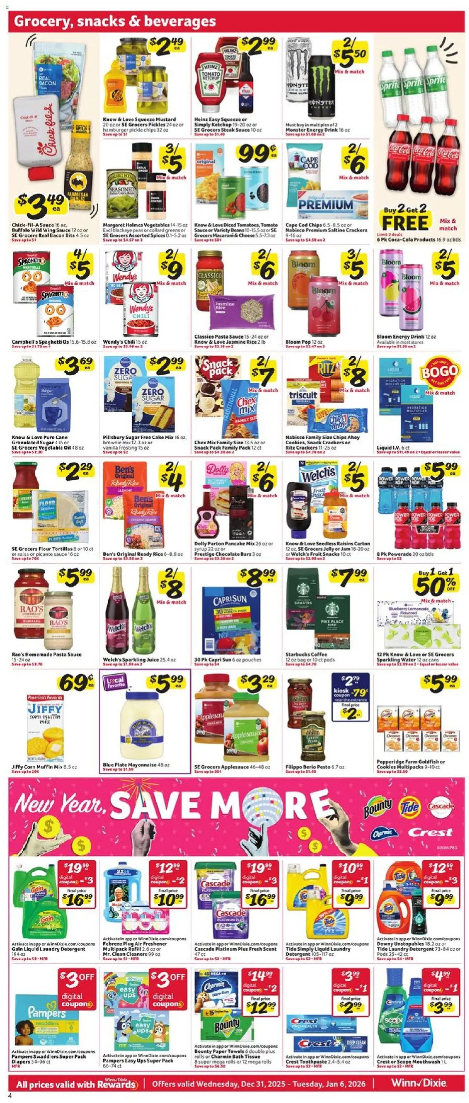 Winn Dixie Weekly Circular - LA - valid from 31.12.2025 | Page: 4 | Products: Raisins, Sugar, Greens, UPS
