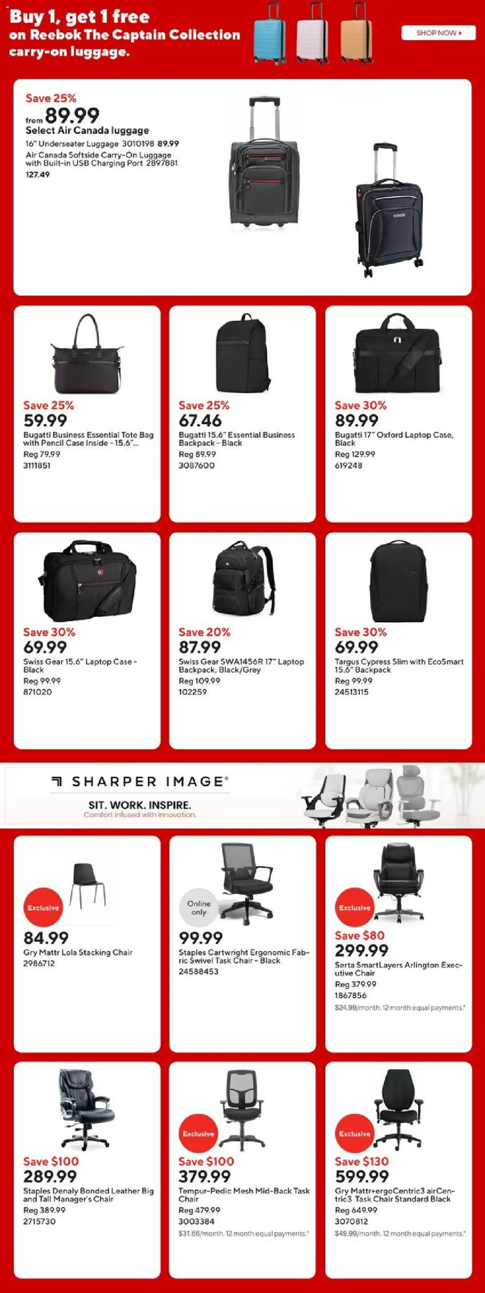 Staples flyer valid from 14.11.2025 | Page: 15 | Products: Backpack, Luggage, Bag, Chair