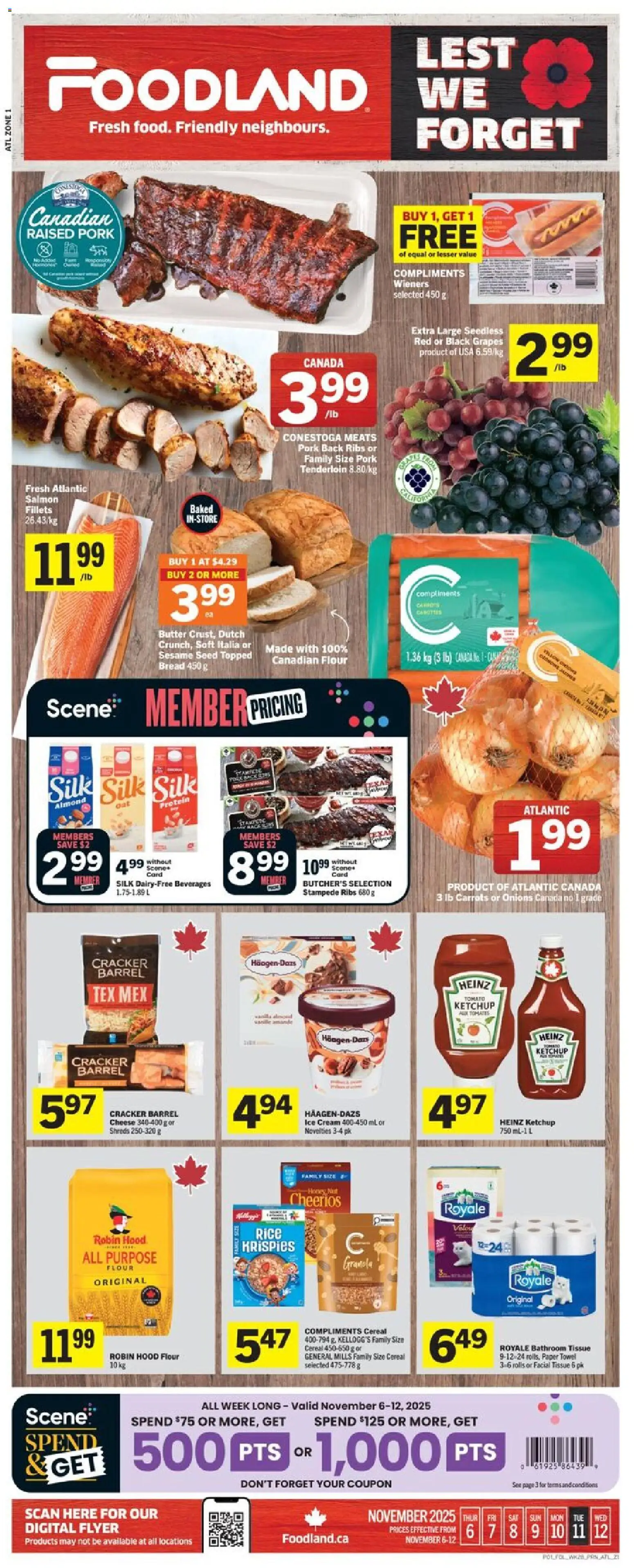 Foodland flyer valid from 06.11.2025 | Page: 1 | Products: Ketchup, Ice cream, Butter, Bread