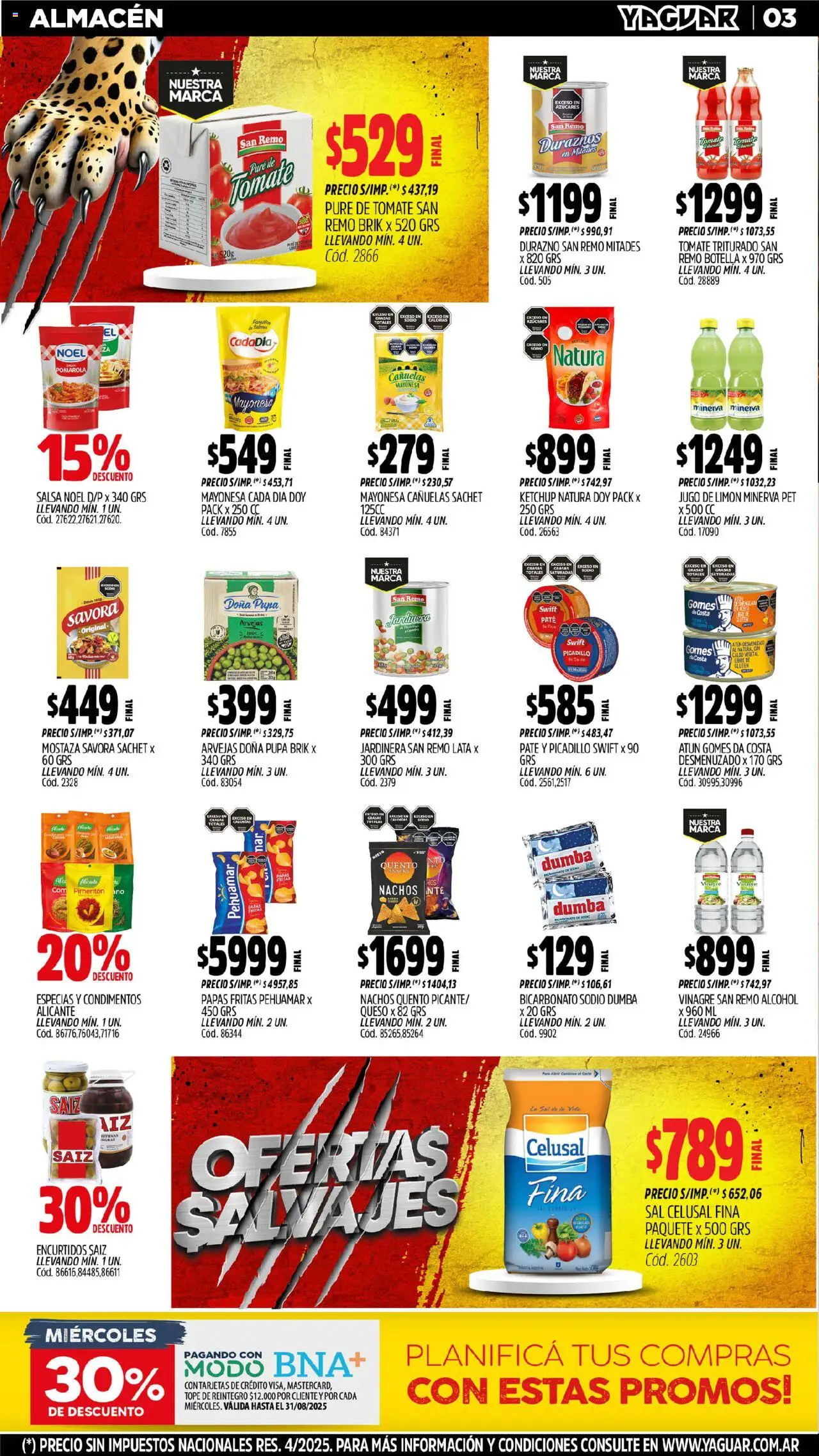 Yaguar - Jujuy │ válido desde el 04.08.2025 | Página: 3 | Productos: Mostaza, Tomate, Jugo, Papas fritas