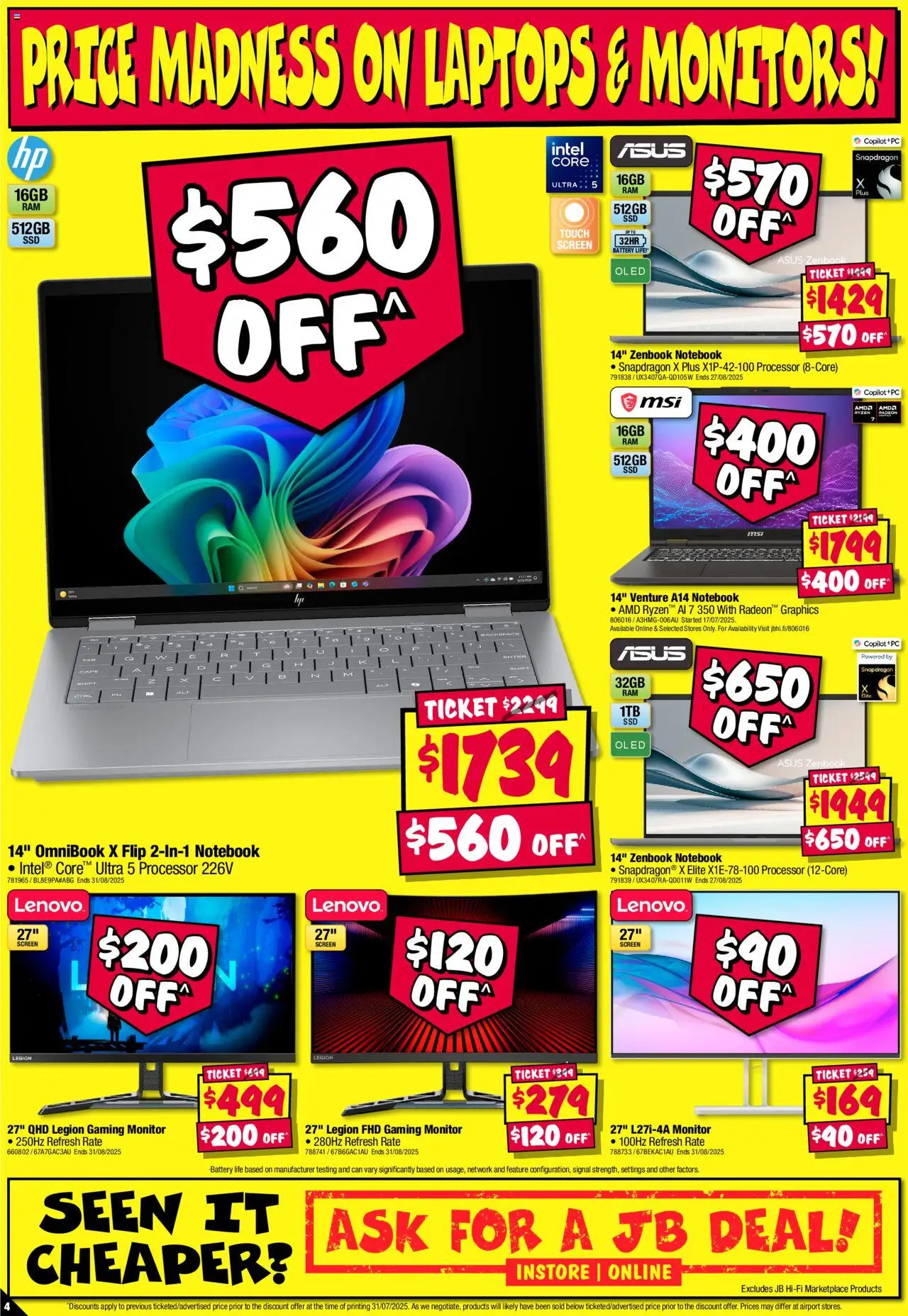 JB Hi-Fi catalogue - valid from 14.08.2025 | Page: 4 | Products: Battery, Notebook, Monitor, Screen