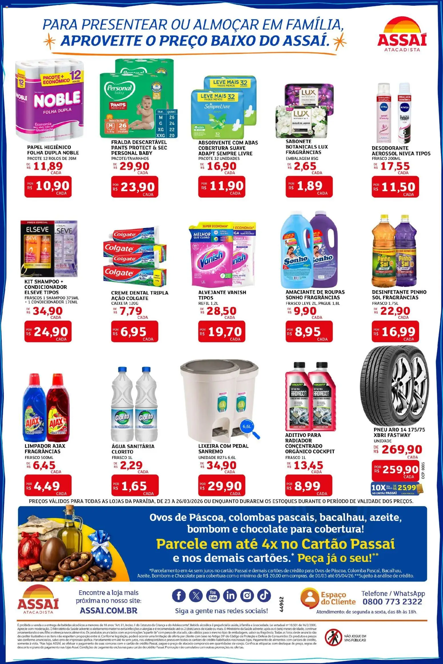 Assaí Atacadista Folheto - válido de 23.03.2026 | Página: 4 | Produtos: Pneus, Sabonete, Sempre Livre, Amaciante