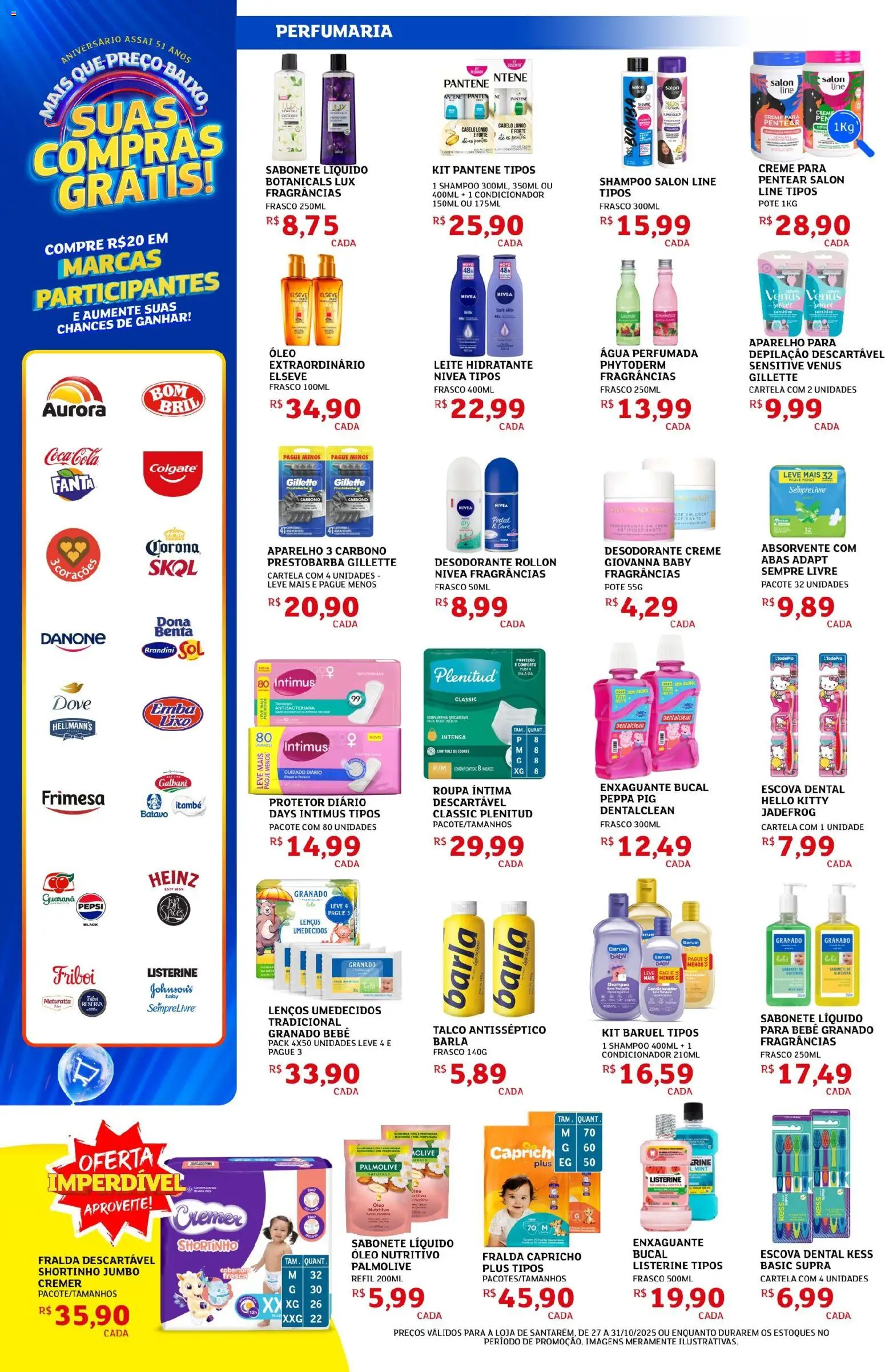 Assaí Atacadista Folheto - válido de 27.10.2025 | Página: 6 | Produtos: Talco, Condicionador, Sabonete, Absorvente