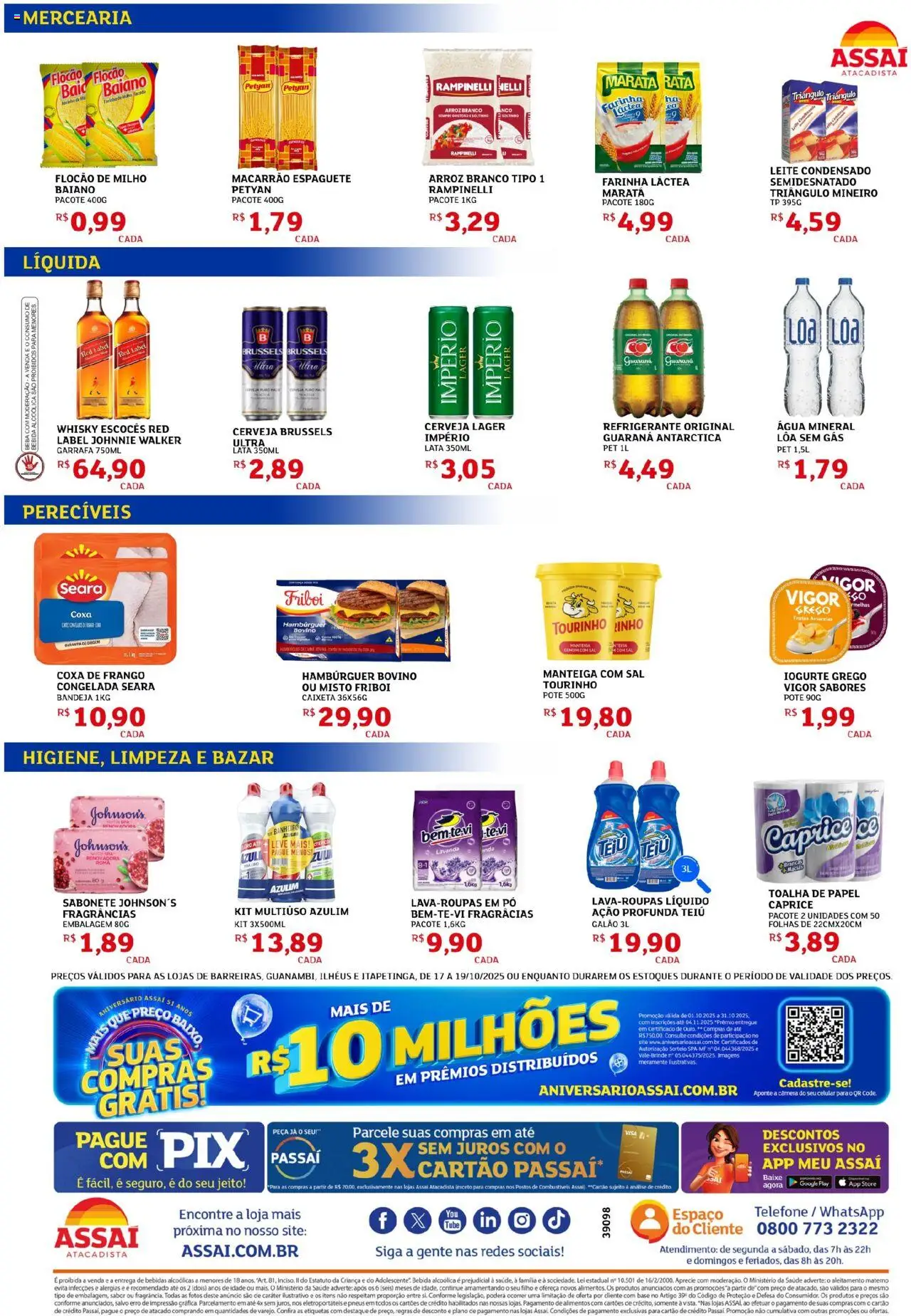 Assaí Atacadista Folheto - válido de 17.10.2025 | Página: 2 | Produtos: Pó, Hambúrguer, Sabonete, Telefone