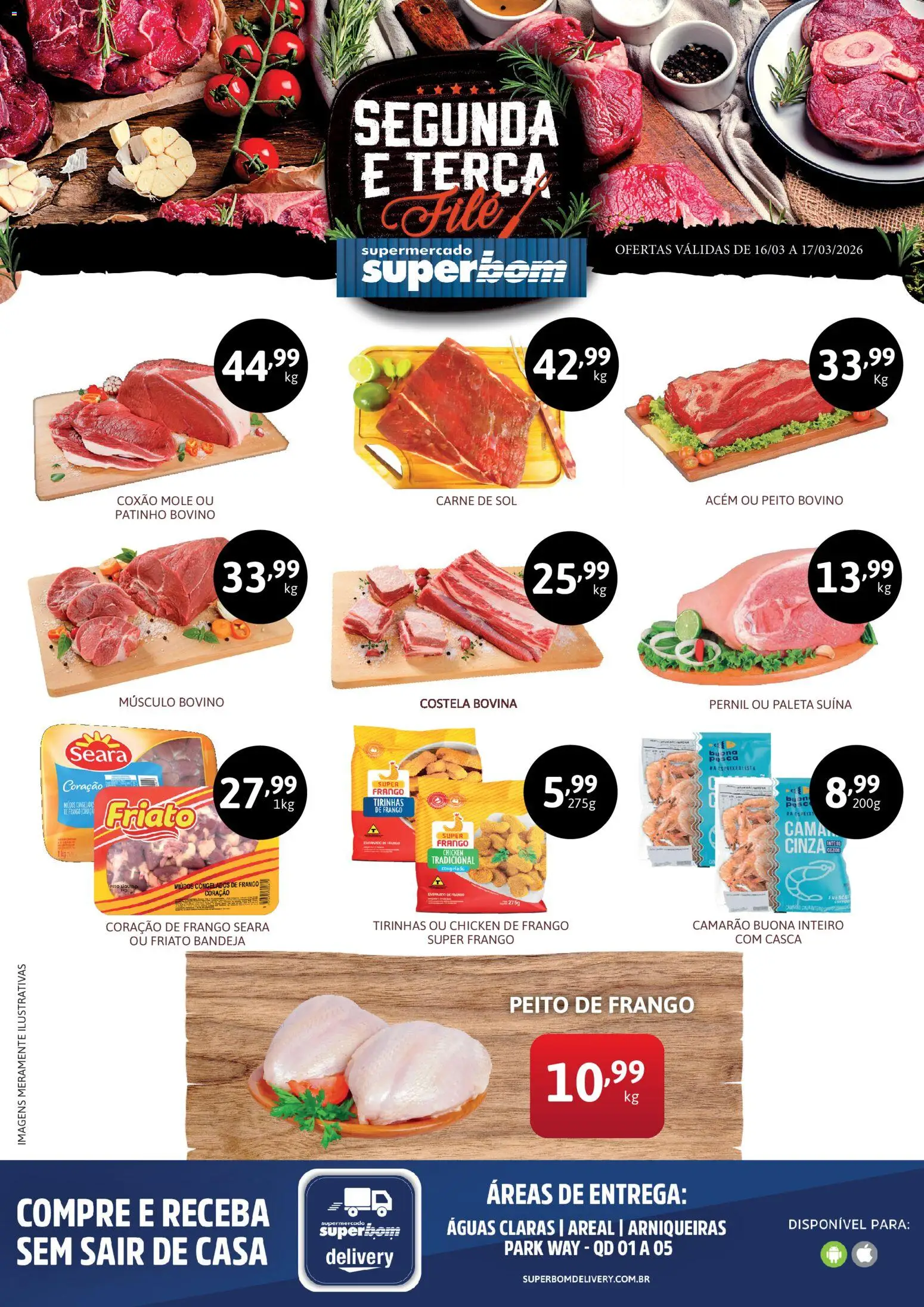 Superbom Folheto - válido de 16.03.2026 | Página: 1 | Produtos: Coração de frango, Camarão, Carne, Peito de frango
