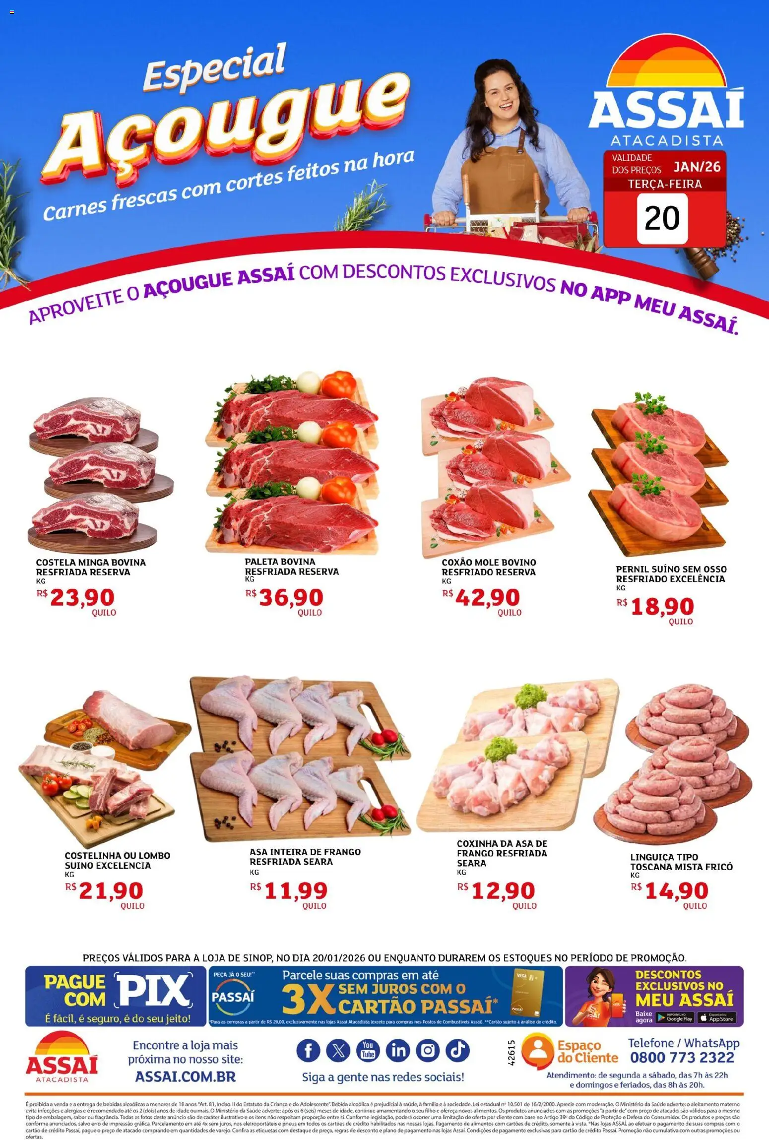 Assaí Atacadista Folheto - válido de 20.01.2026 | Página: 1 | Produtos: Lombo, Pneus, Base, Bebida