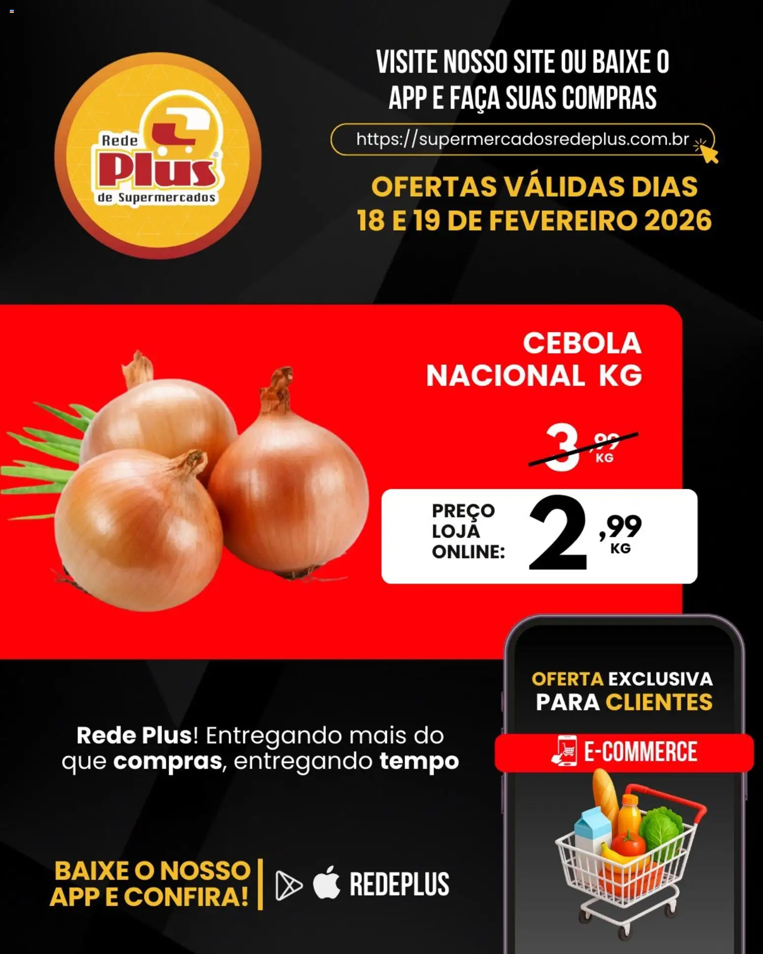 Rede Plus Supermercados Folheto - válido de 18.02.2026 | Página: 1 | Produtos: Cebola, Faca