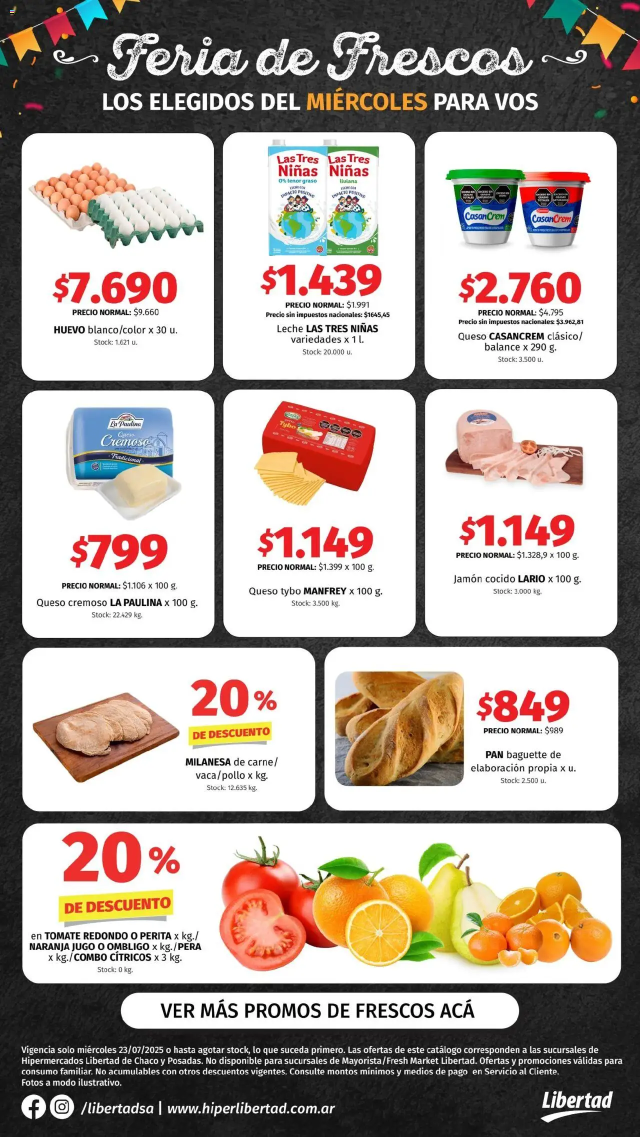 Hipermercado Libertad - Feria de Frescos - NEA │ válido desde el 23.07.2025 | Página: 1 | Productos: Milanesa, Jamón cocido, Huevo, Pan