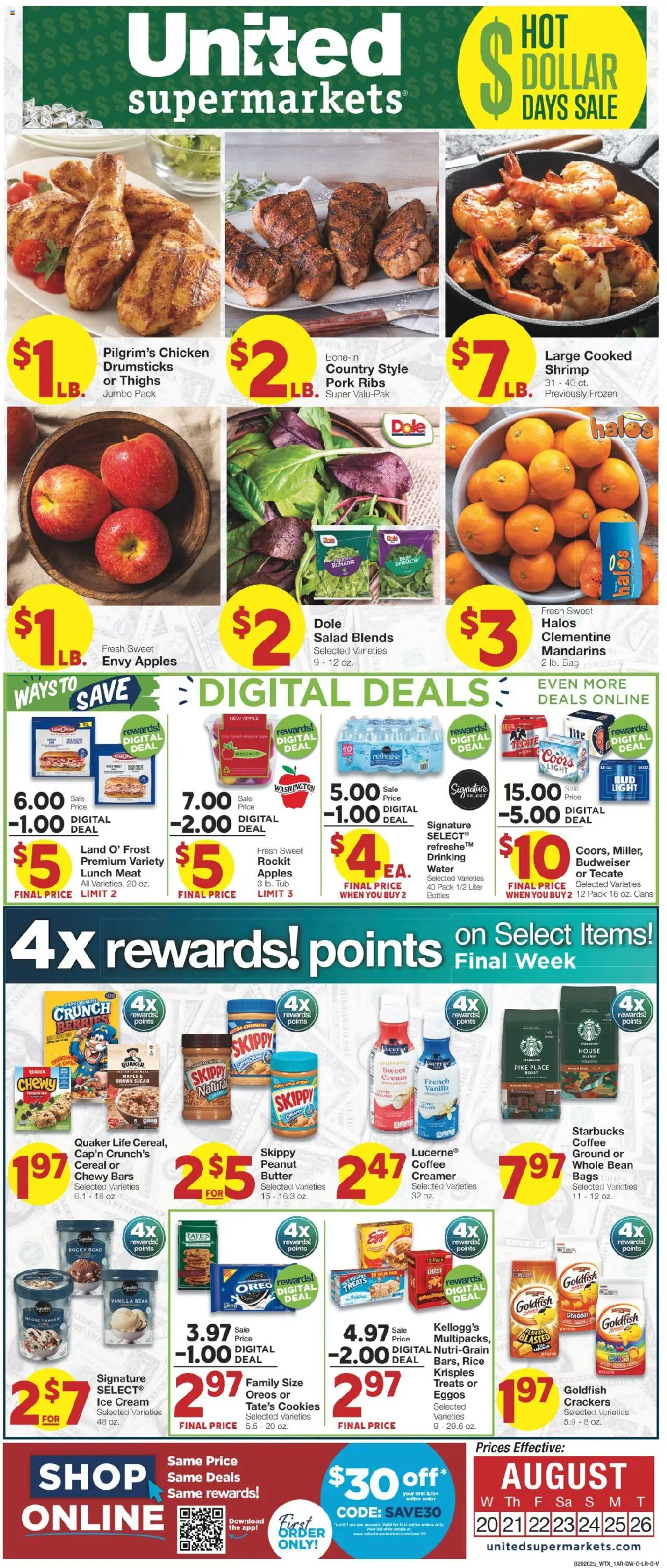 United Supermarkets Weekly Ad - valid from 19.08.2025 | Page: 1 | Products: Pork, Cookies, Water, Sugar