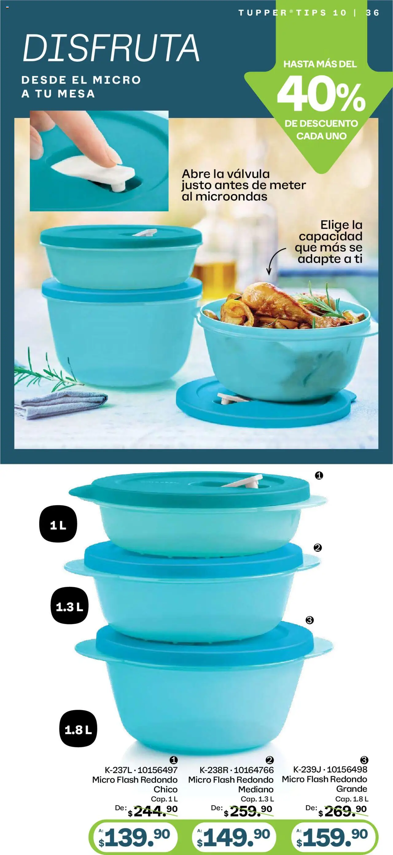 Nuevas ofertas de Tupperware válidas en toda la República Mexicana desde el 08.09.2025. ¡Encuentra las mejores ofertas en Tupperware - Catálogo! | Página: 36 | Productos: Microondas, Tupper, Válvula, Mesa