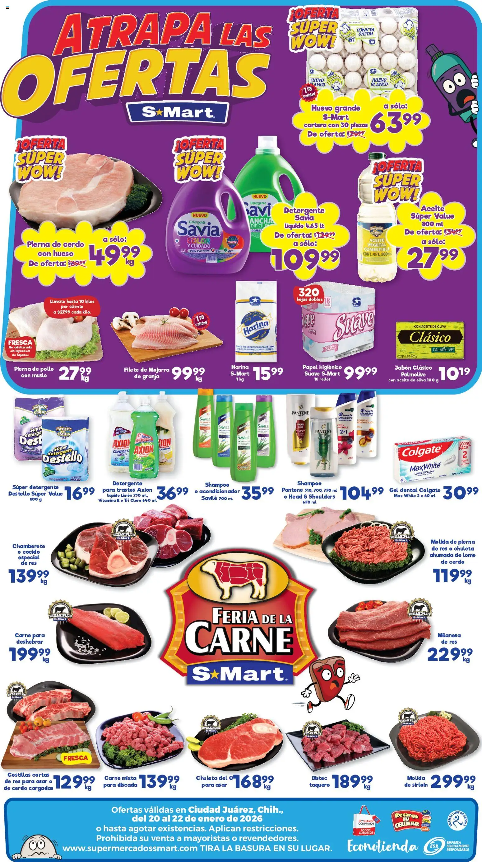 Nuevas ofertas de S-Mart válidas en toda la República Mexicana desde el 20.01.2026. ¡Encuentra las mejores ofertas en S-Mart folleto Juárez! | Página: 2 | Productos: Pollo, Aceite de oliva, Cerdo, Jabón