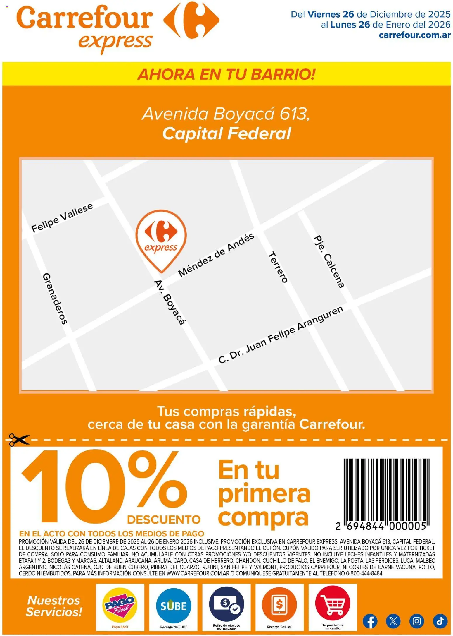 Carrefour - Express | Avenida Boyaca 613- CABA │ válido desde el 26.12.2025 | Página: 1 | Productos: Teléfono, Cuchillo, Cerdo, Té