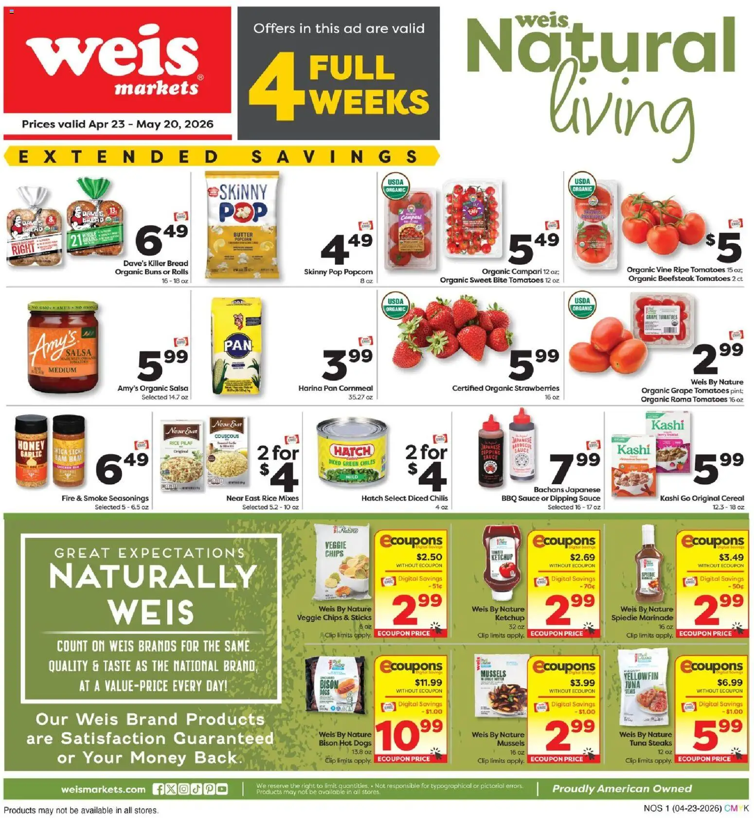 Weis Weis Natural & Living - valid from 23.04.2026 | Page: 1 | Products: Clip, Bread, Tomatoes, Garlic