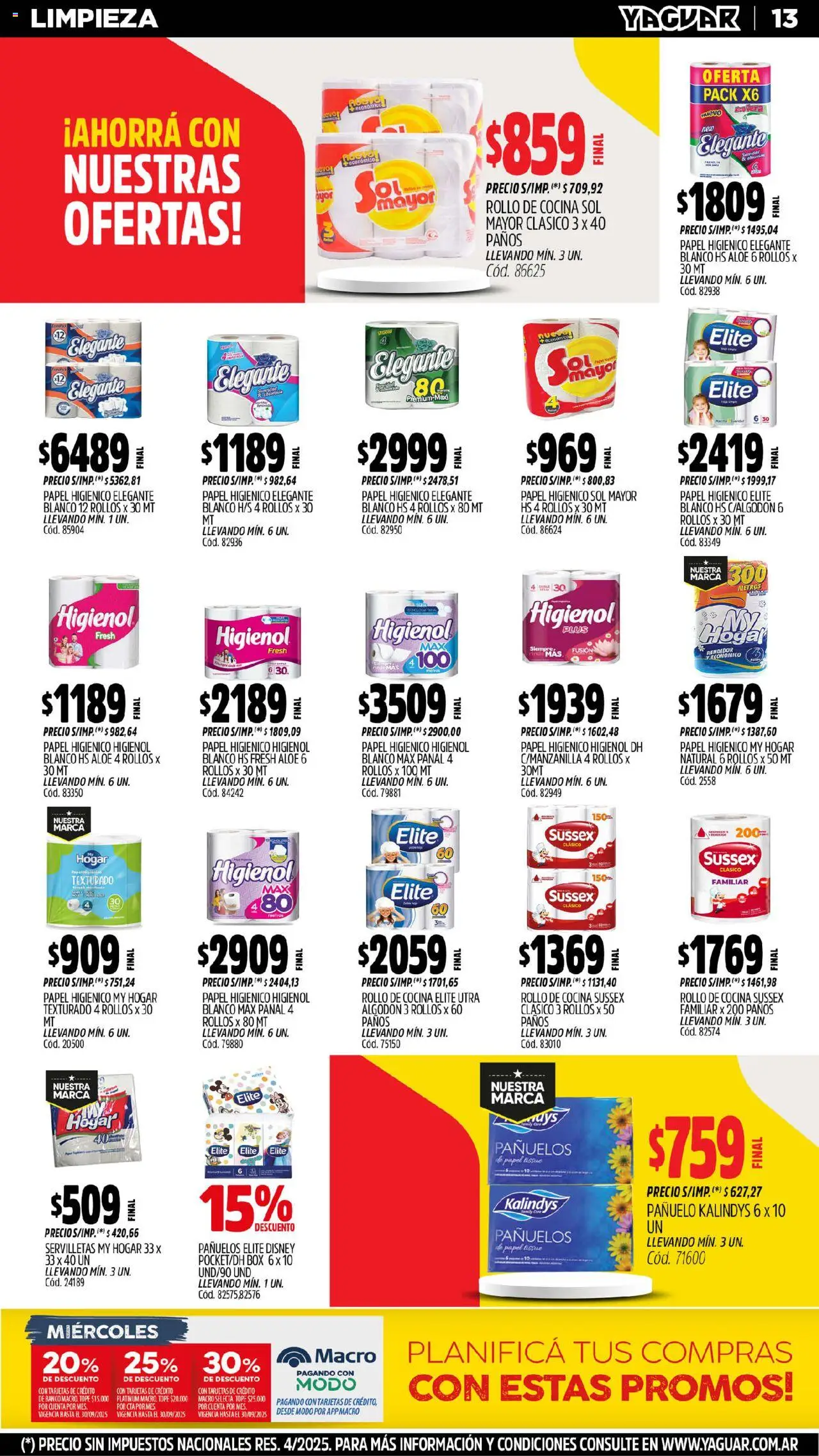 Yaguar - San Juan │ válido desde el 15.09.2025 | Página: 14 | Productos: Papel higiénico, Algodón, Cocina, Servilletas