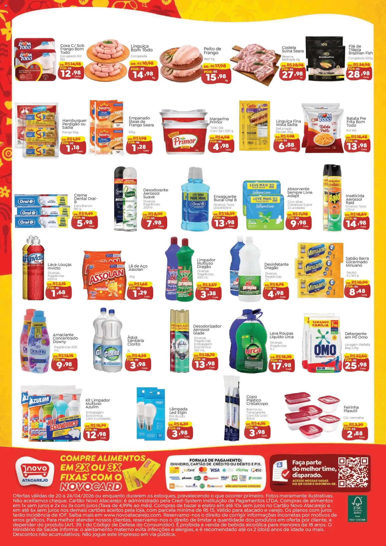 Novo Atacarejo Folheto - válido de 20.04.2026 | Página: 2 | Produtos: Sabão, Desodorante, Tilápia, Batata