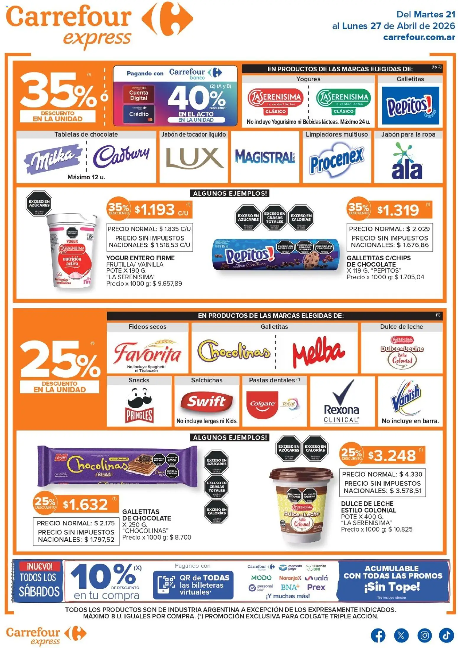 Carrefour - Carrefour Express │ válido desde el 21.04.2026 | Página: 1 | Productos: Dulce de leche, Leche, Yogur, Chocolate