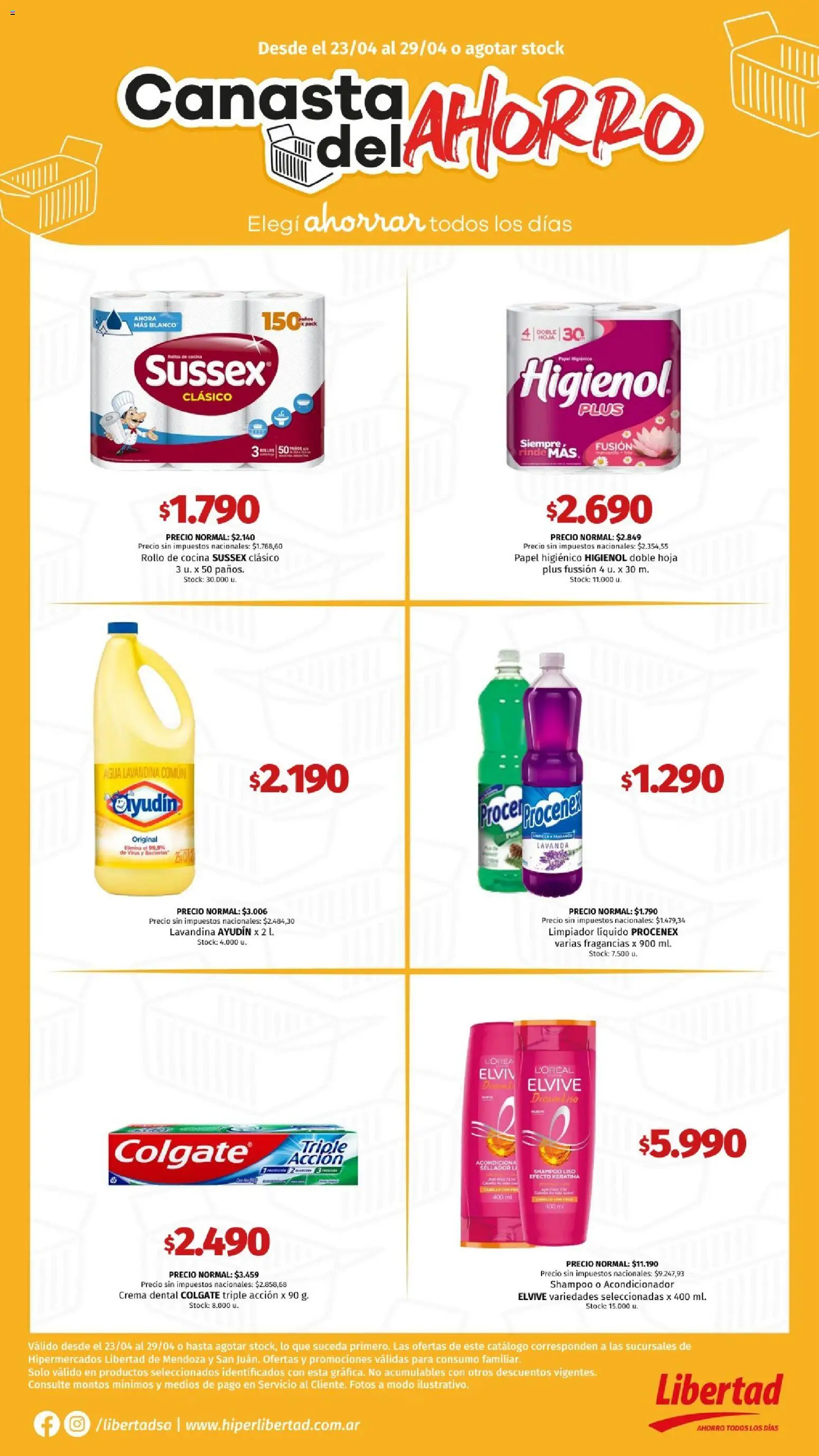 Hipermercado Libertad catálogo │ válido desde el 23.04.2026 | Página: 6 | Productos: Papel higiénico, Cocina, Agua, Canasta