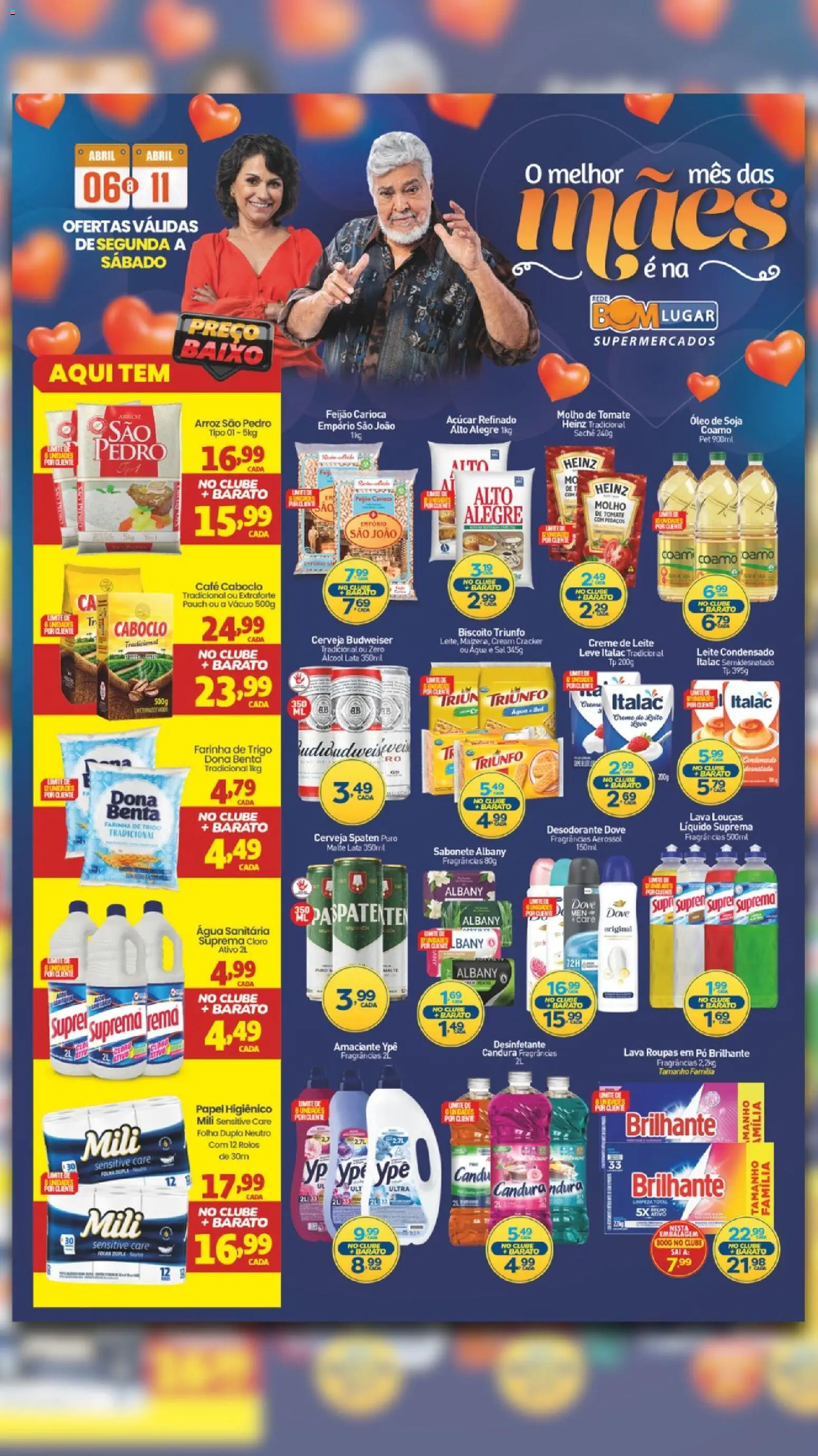 Rede Bom Lugar Folheto - válido de 06.04.2026 | Página: 1 | Produtos: Cerveja, Sal, Leite condensado, Papel higiênico