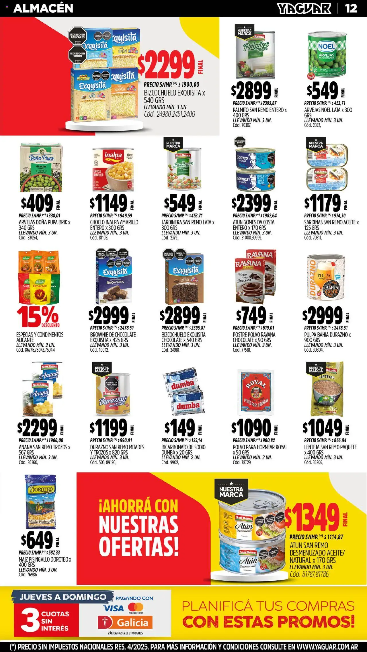 Yaguar - Salta │ válido desde el 13.10.2025 | Página: 11 | Productos: Durazno, Aceite, Arvejas, Maiz