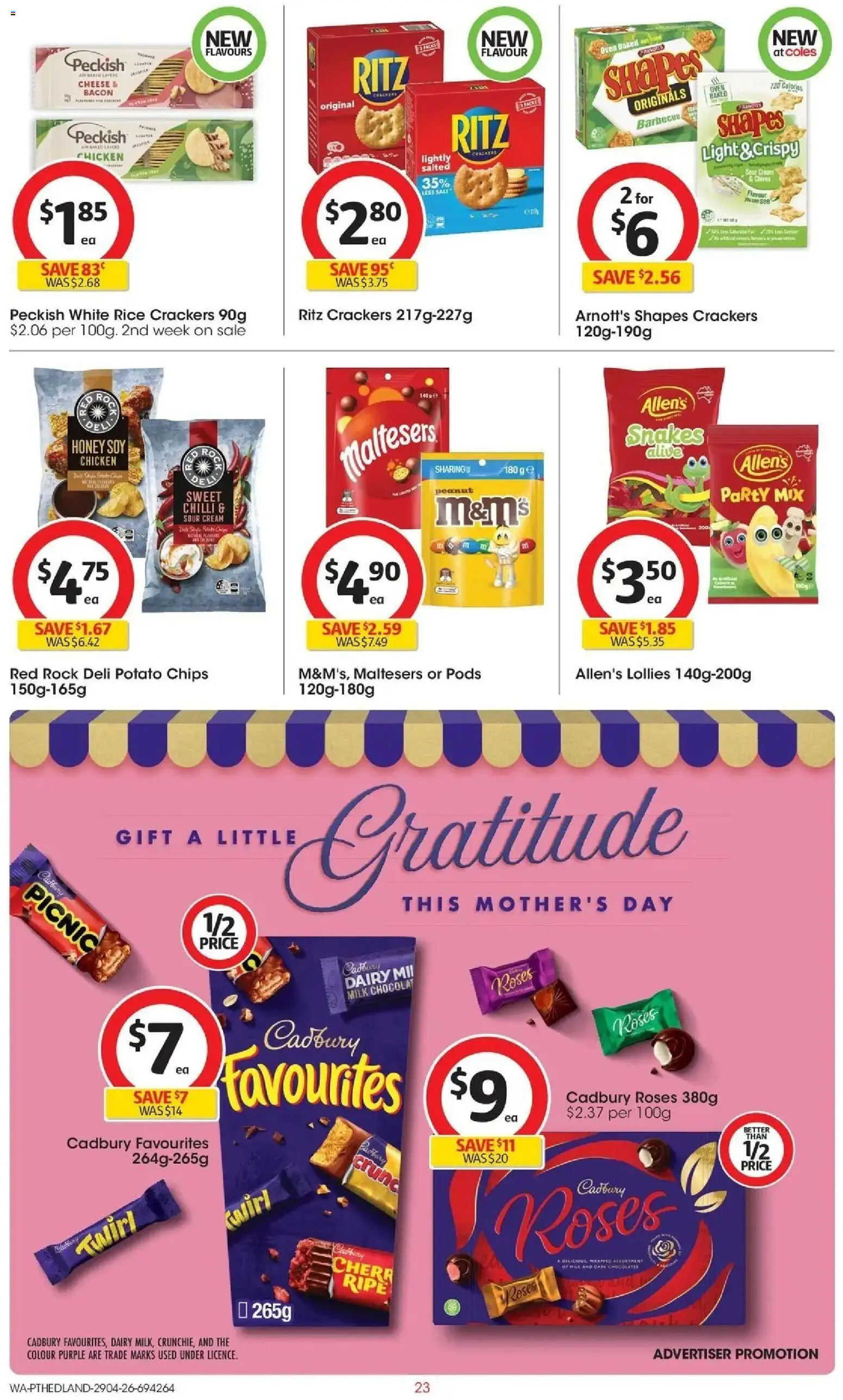 Coles catalogue - valid from 28.04.2026 | Page: 23 | Products: Crackers, Honey, Lollies, Salt