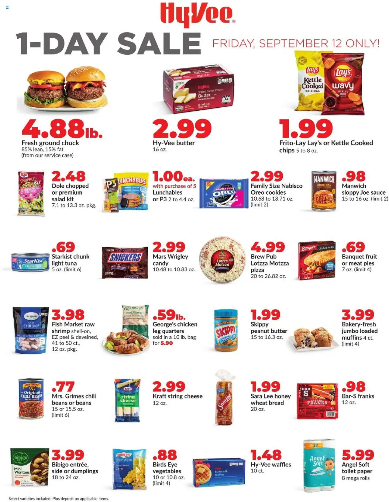 HyVee Special Sales - valid from 12.09.2025 | Page: 1 | Products: Cheese, Fish, Cookies, Case
