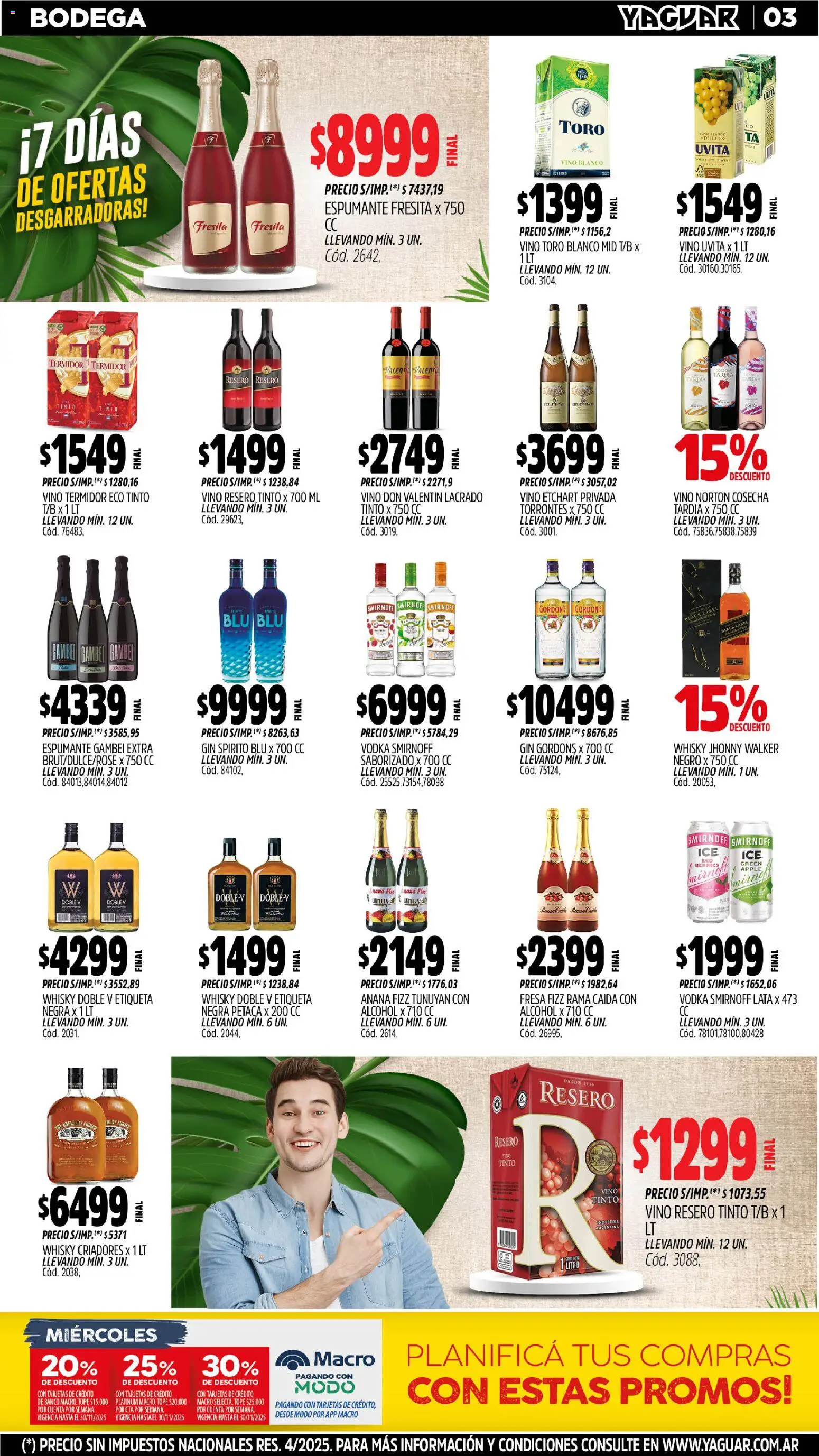 Yaguar - Bahía Blanca │ válido desde el 03.11.2025 | Página: 3 | Productos: Whisky, Gin, Ananá, Vino