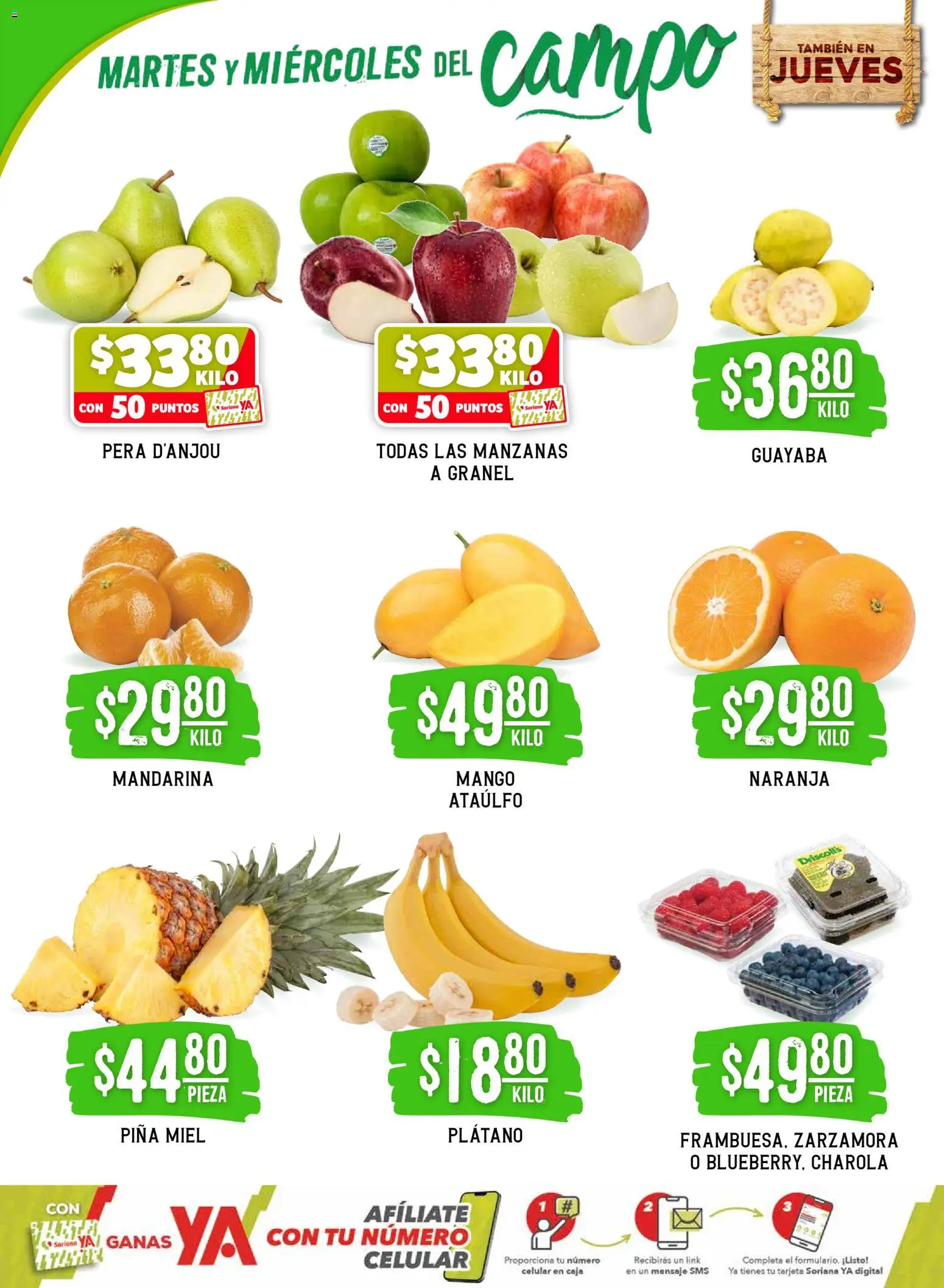 Nuevas ofertas de Soriana válidas en toda la República Mexicana desde el 28.04.2026. ¡Encuentra las mejores ofertas en Soriana Martes y Miércoles del Campo Súper: Saltillo y Torreón! | Página: 2 | Productos: Plátano, Pera, Piña, Caja