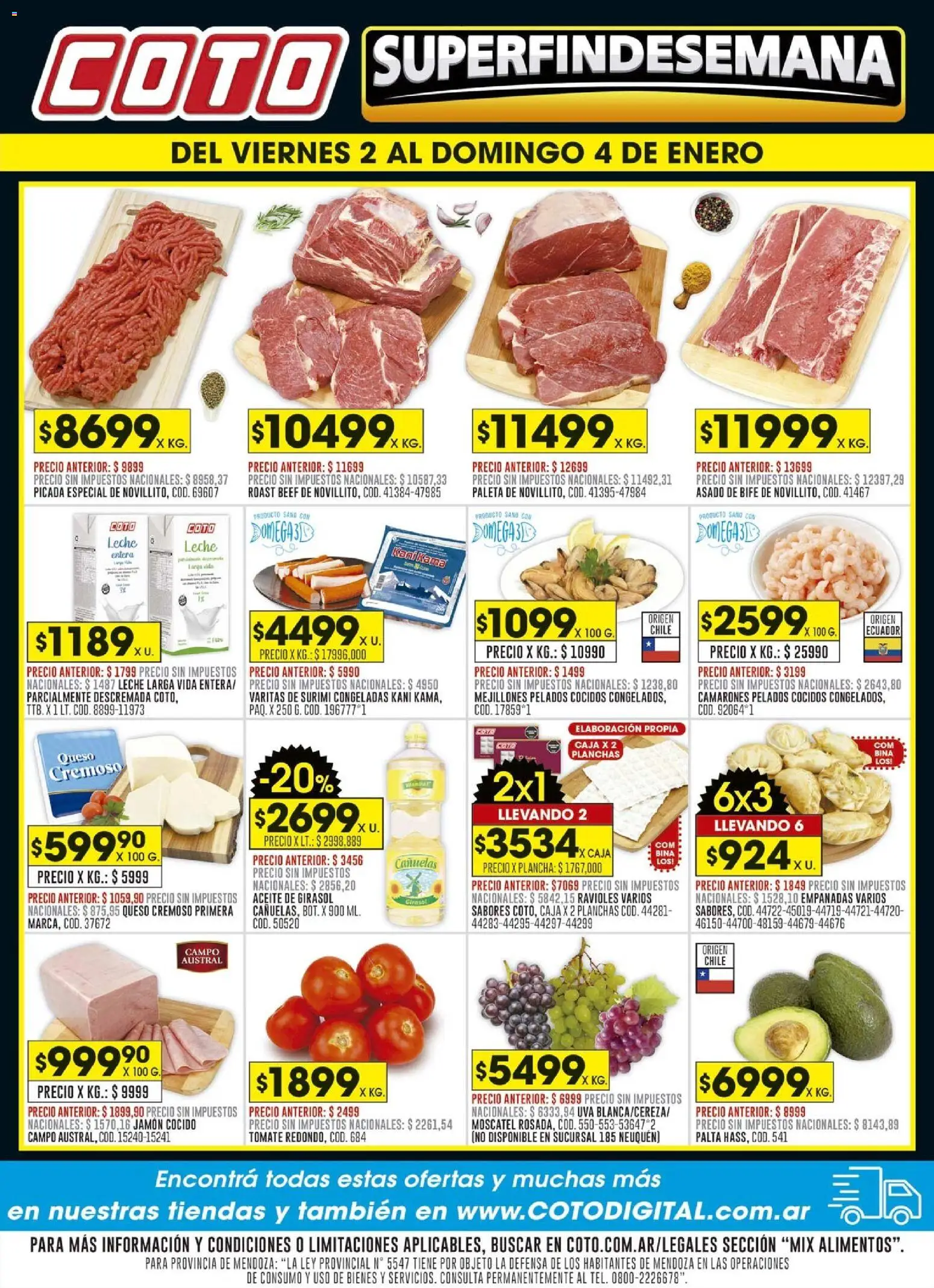 Coto ofertas │ válido desde el 02.01.2026 | Página: 1 | Productos: Caja, Tomate, Jamón, Ravioles