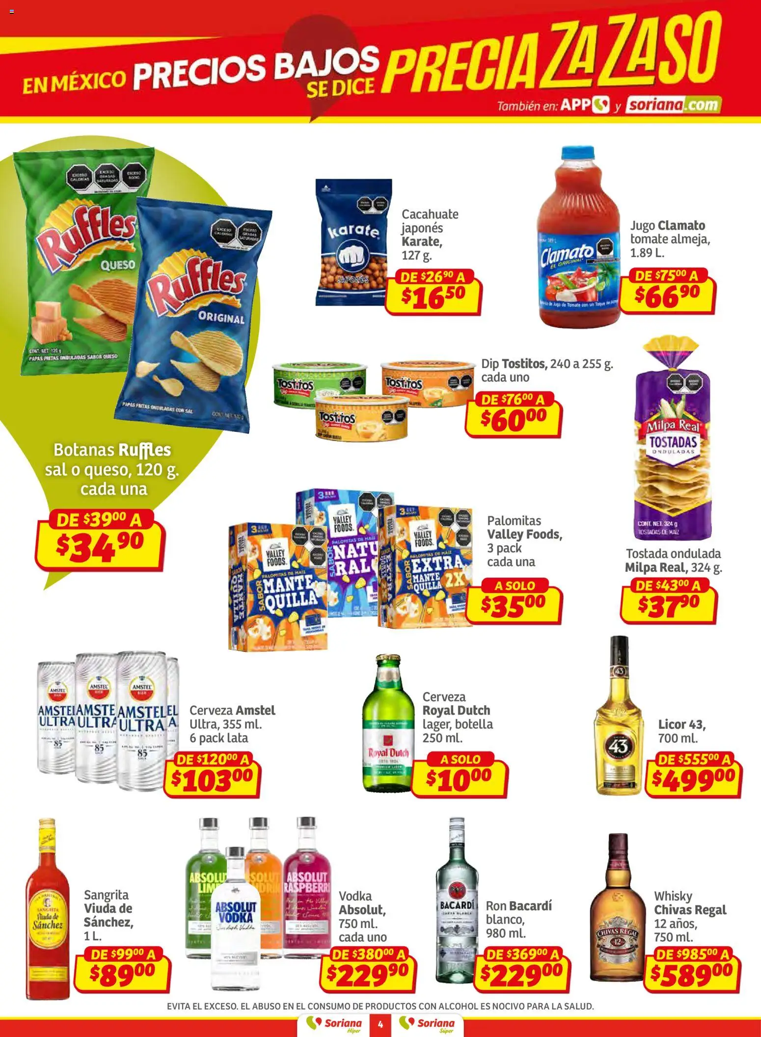 Nuevas ofertas de Soriana válidas en toda la República Mexicana desde el 02.01.2026. ¡Encuentra las mejores ofertas en Soriana - Preciazazaso Súper: Chih, Coah, Dur, NL, SLP, Tamps, Zac! | Página: 4 | Productos: Cacahuate, Tomate, Queso, Papas fritas