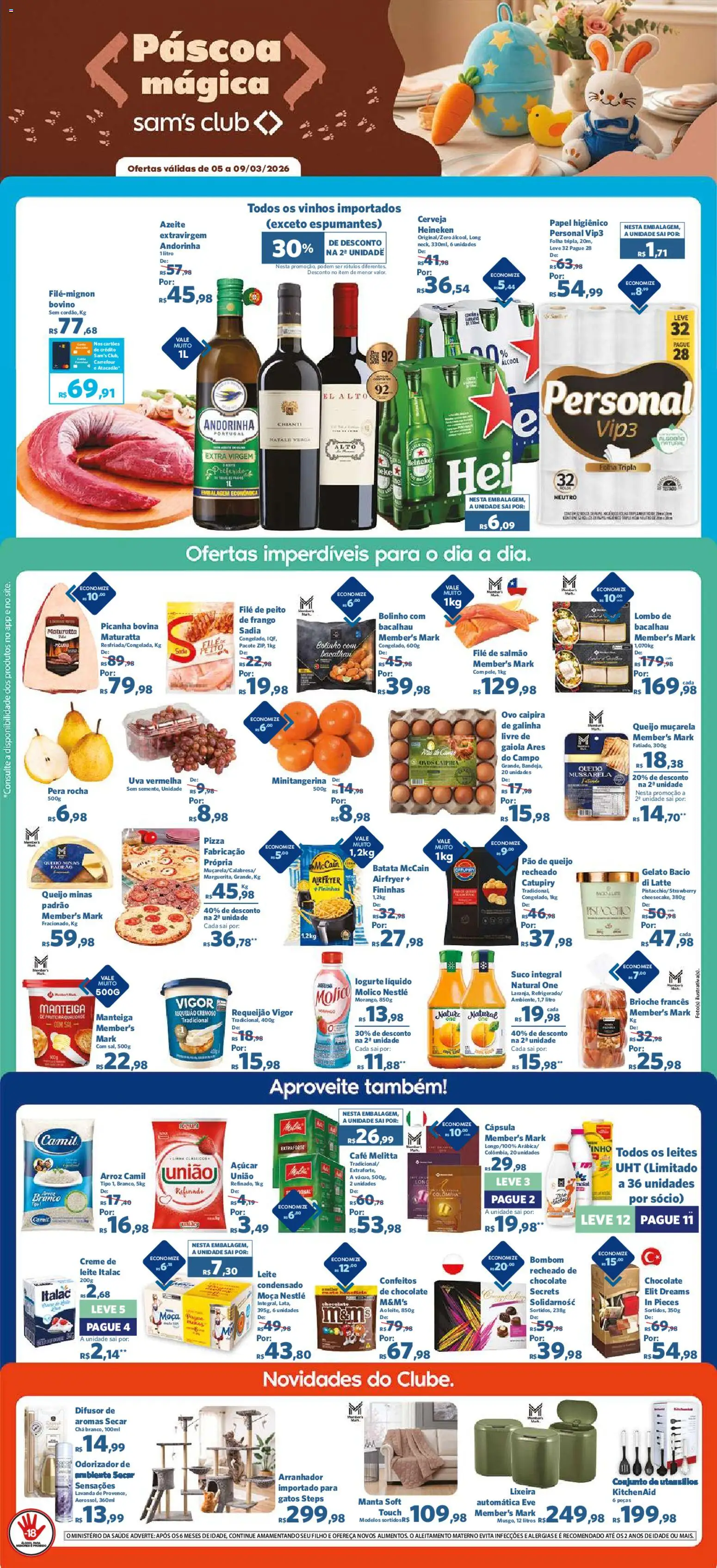 Sam's Club Folheto - válido de 05.03.2026 | Página: 1 | Produtos: Salmão, Muçarela, Chá, Pão de queijo