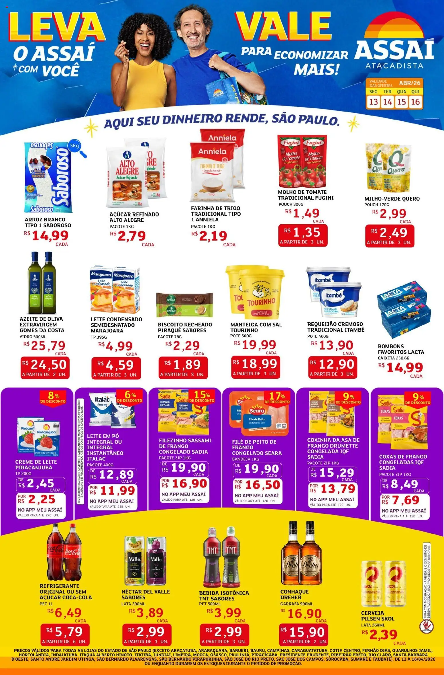Assaí Atacadista Folheto - válido de 13.04.2026 | Página: 1 | Produtos: Biscoito, Cola, Creme de leite, Frango