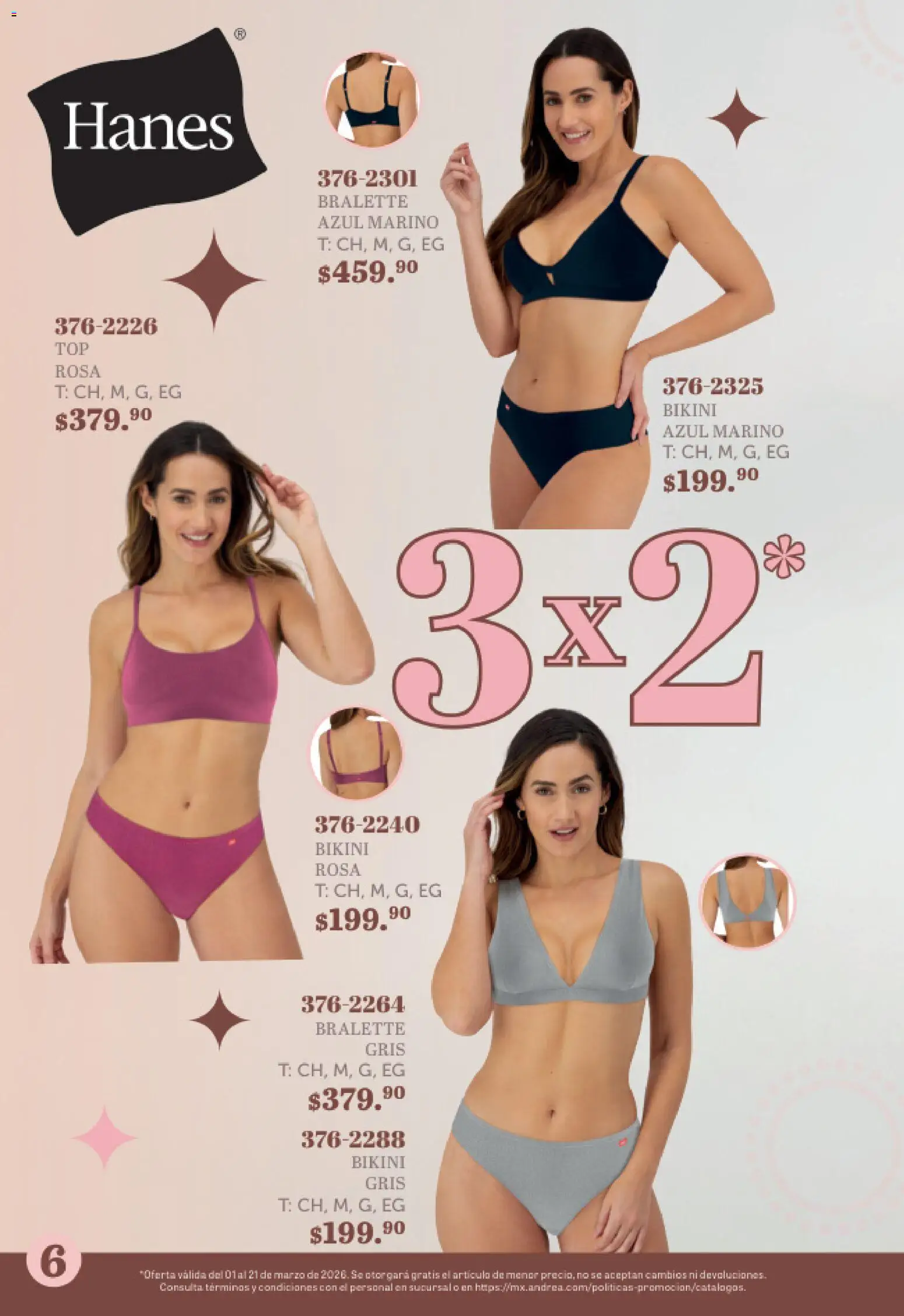 Nuevas ofertas de Andrea válidas en toda la República Mexicana desde el 01.03.2026. ¡Encuentra las mejores ofertas en Andrea catálogo Las Mejores Promos! | Página: 6 | Productos: Bikini