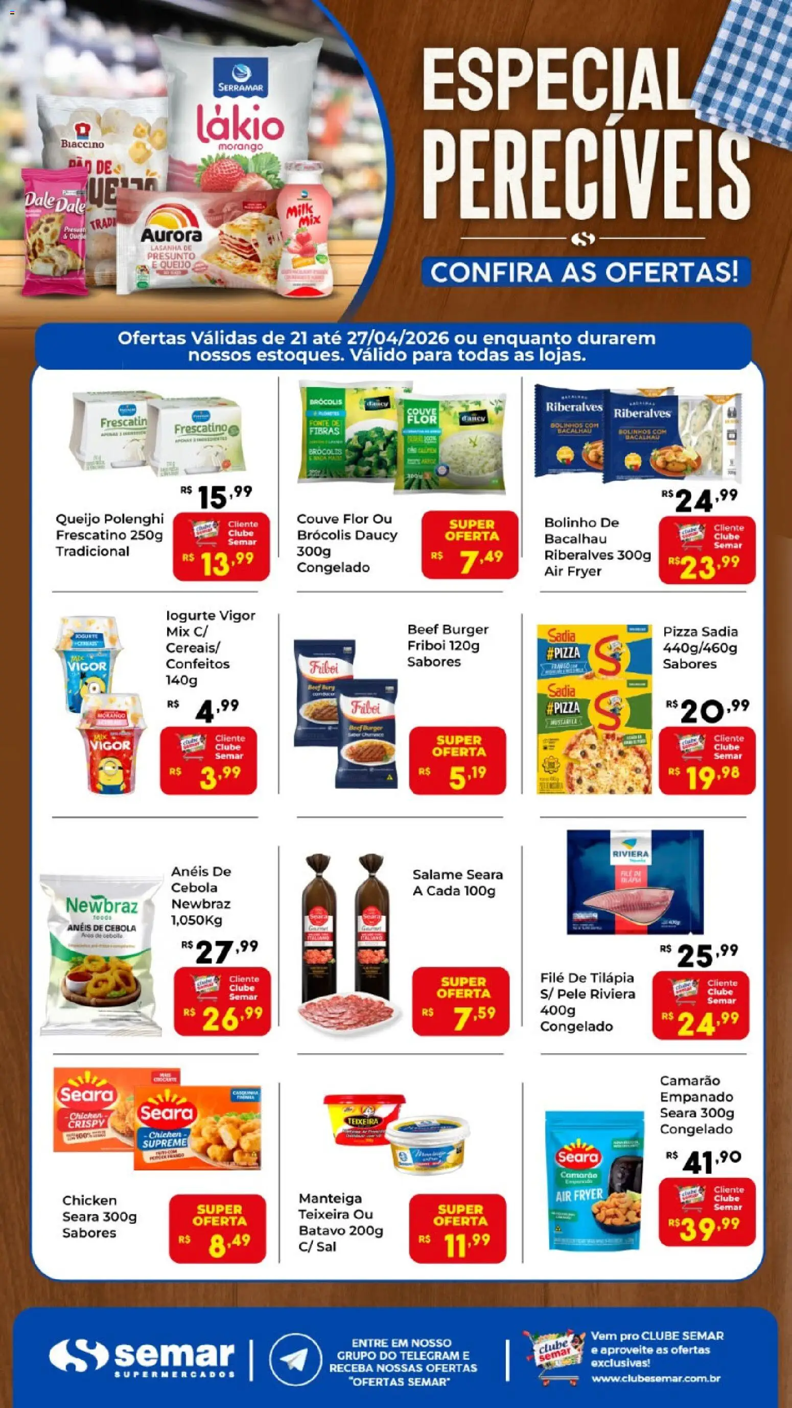 Semar Supermercado Folheto - válido de 21.04.2026 | Página: 1 | Produtos: Salame, Presunto, Couve, Filé de tilápia