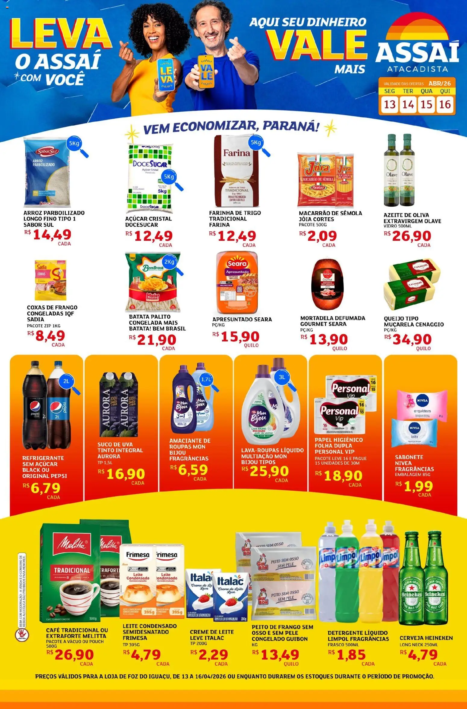 Assaí Atacadista Folheto - válido de 13.04.2026 | Página: 1 | Produtos: Leite, Creme, Refrigerante, Peito de frango