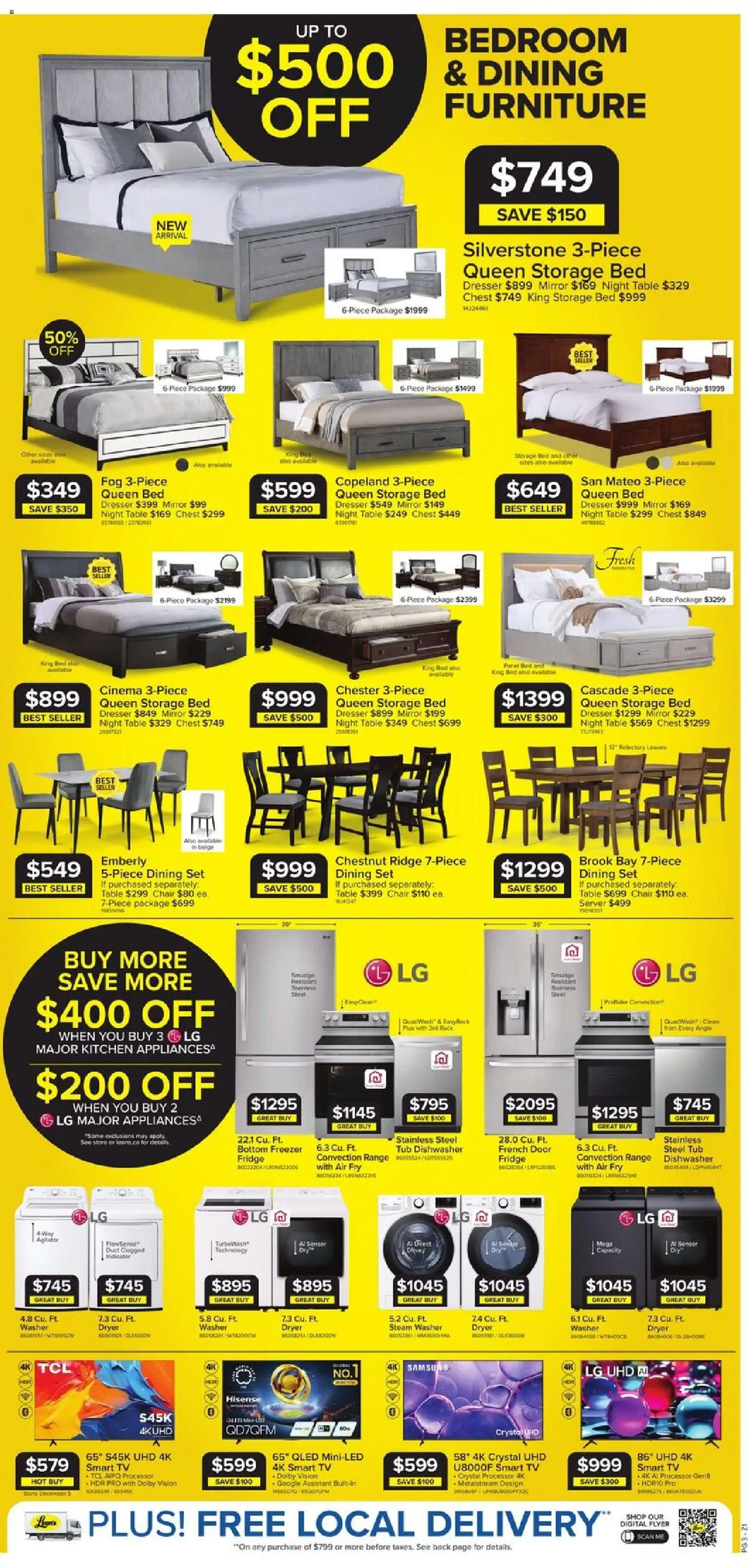 Leon's flyer valid from 04.12.2025 | Page: 3 | Products: Tv, Dryer, Ridge, Mirror