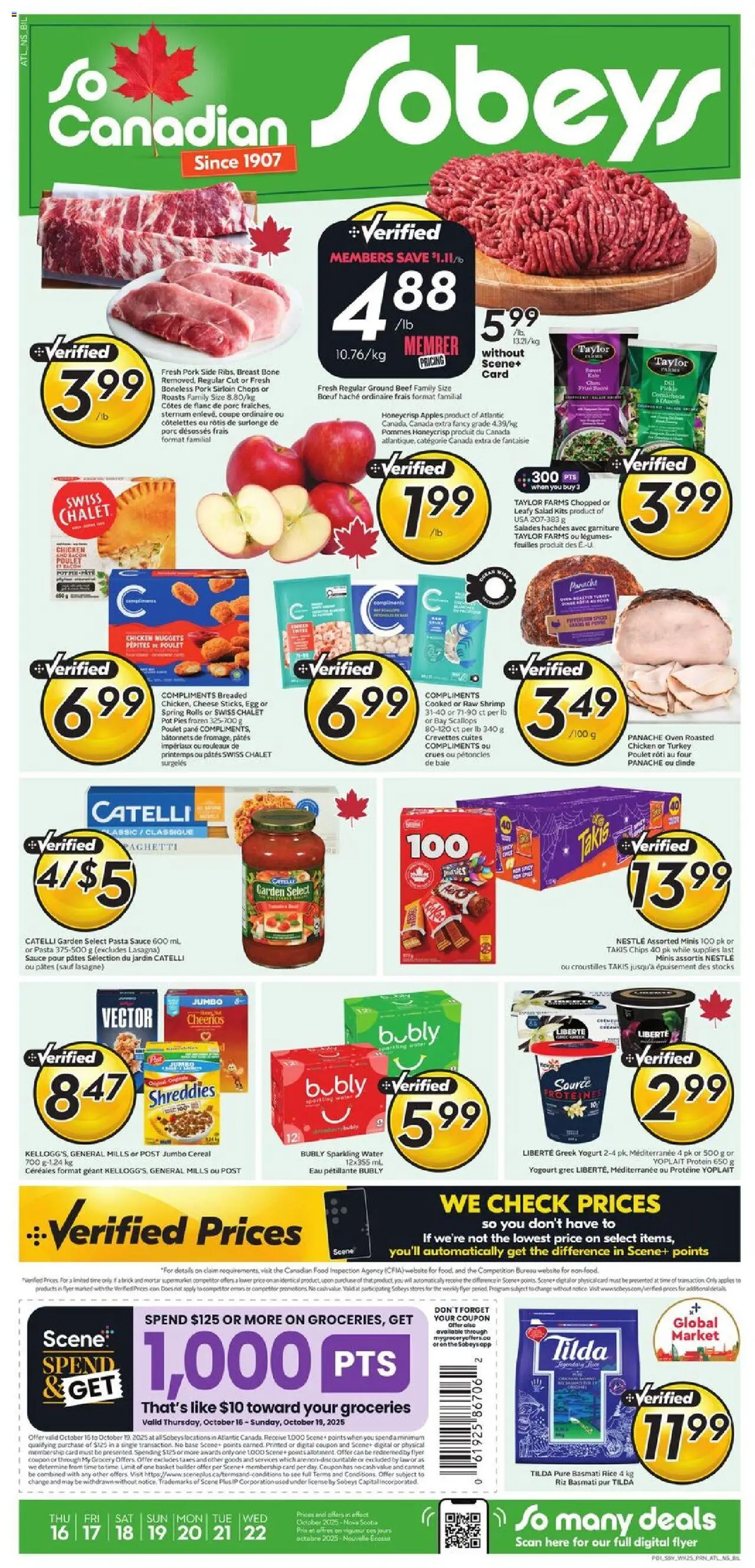 Sobeys flyer valid from 16.10.2025 | Page: 1 | Products: Beef, Pasta, Chips, Oven