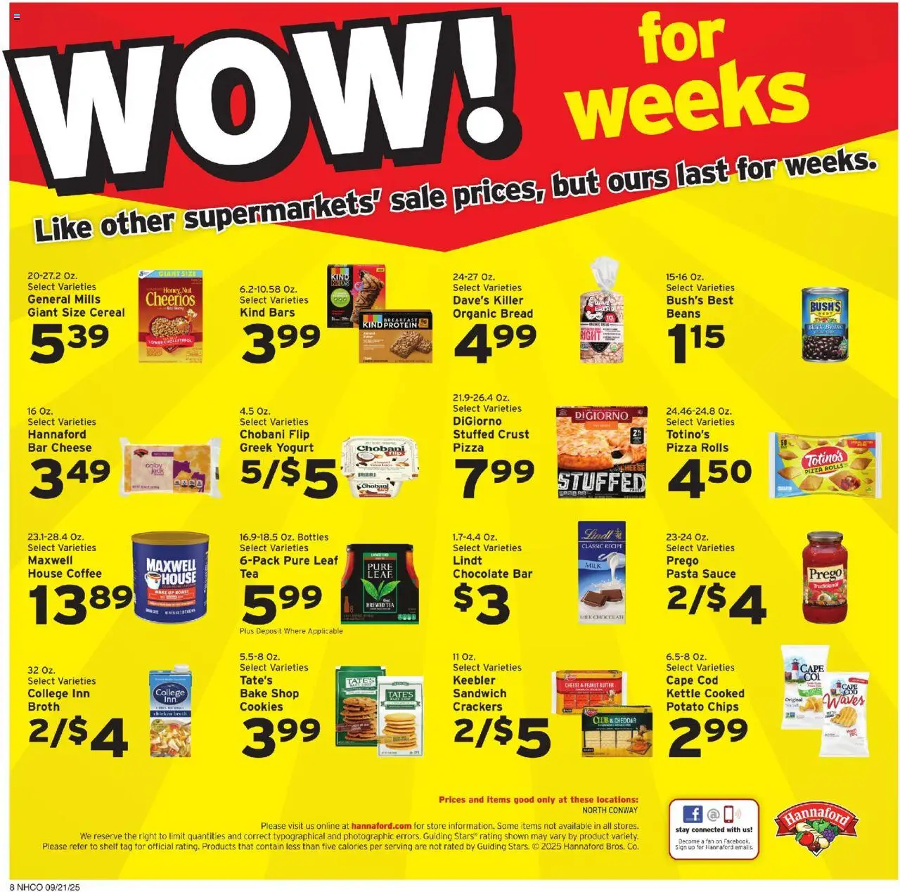 Hannaford Weekly Ad - valid from 21.09.2025 | Page: 8 | Products: Cheese, Bread, Pizza, Cookies