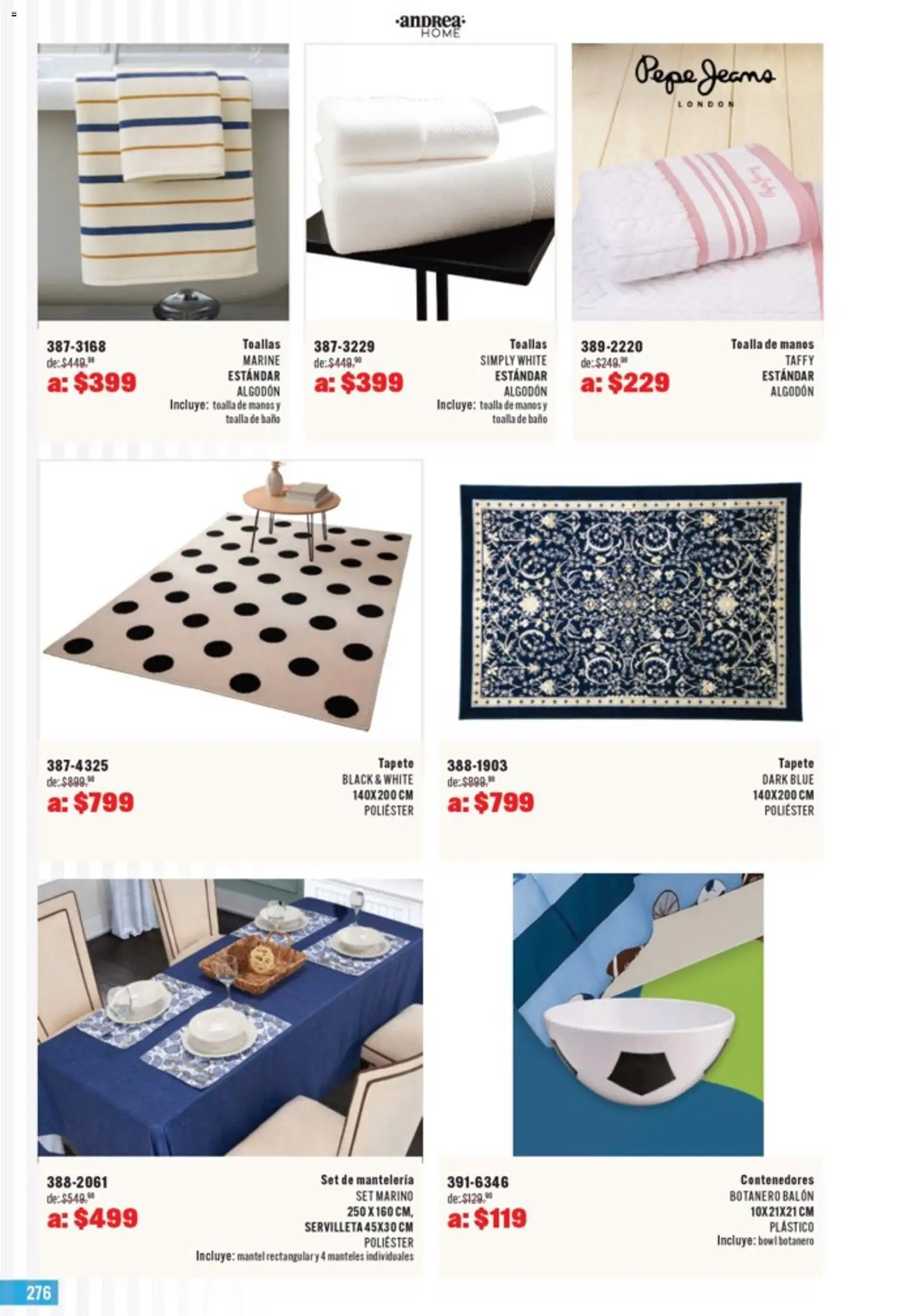 Nuevas ofertas de Andrea válidas en toda la República Mexicana desde el 05.04.2026. ¡Encuentra las mejores ofertas en Andrea catálogo Outlet! | Página: 276 | Productos: Algodón, Bowl, Toallas, Tapete
