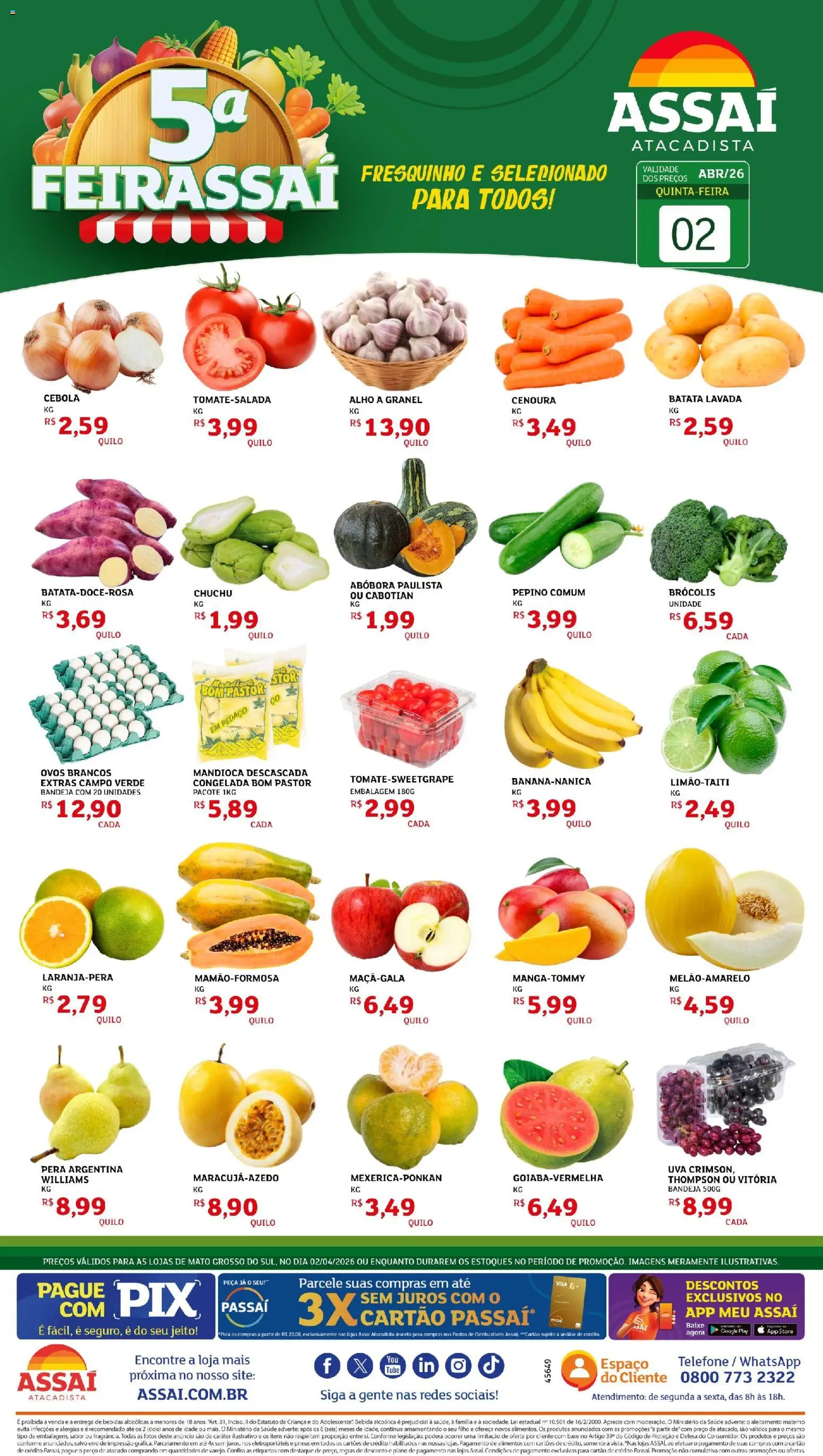 Assaí Atacadista Folheto - válido de 02.04.2026 | Página: 1 | Produtos: Abóbora, Ovos, Brócolis, Batata