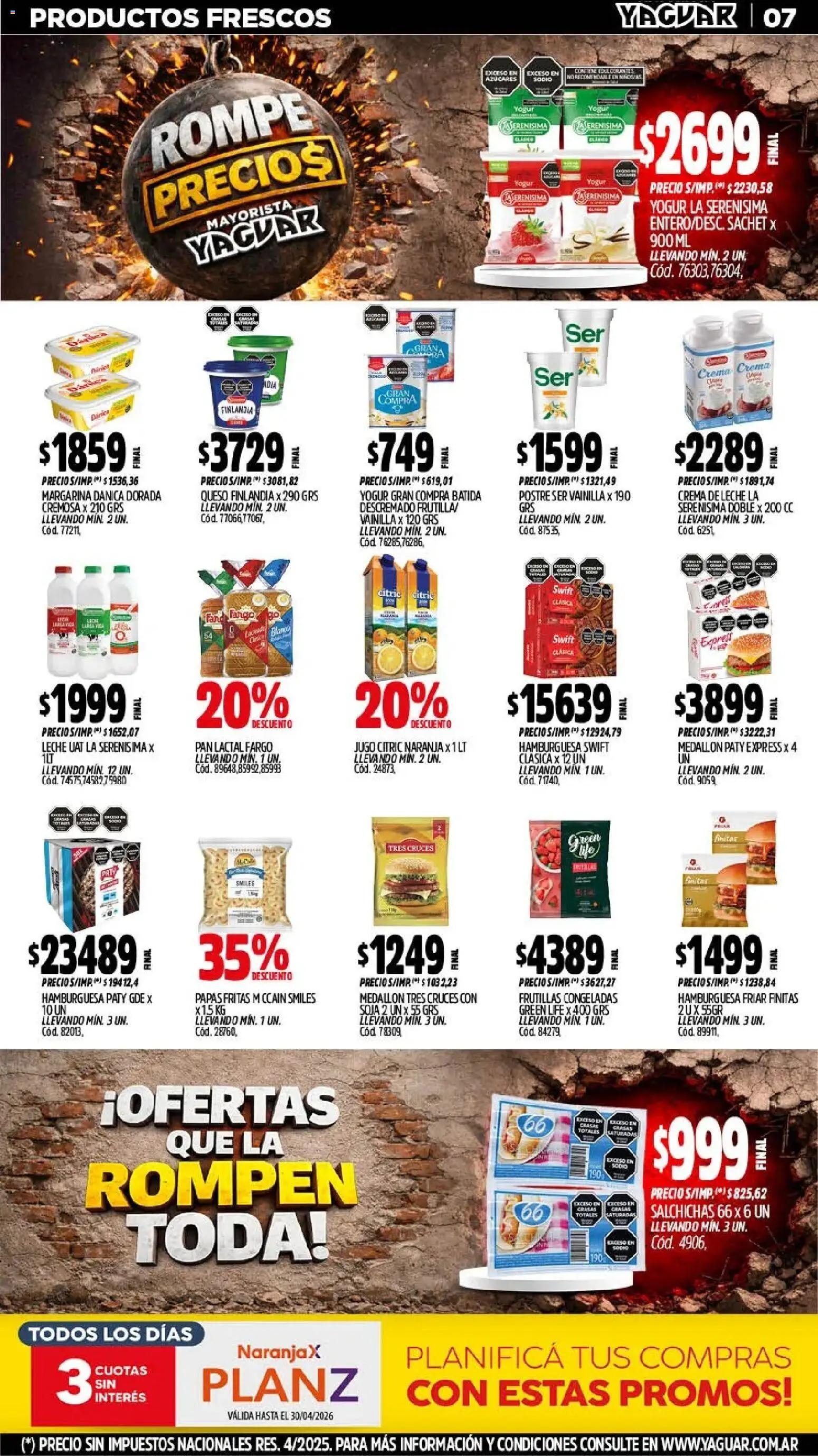 Yaguar catálogo │ válido desde el 13.04.2026 | Página: 7 | Productos: Pan, Jugo, Papas fritas, Crema