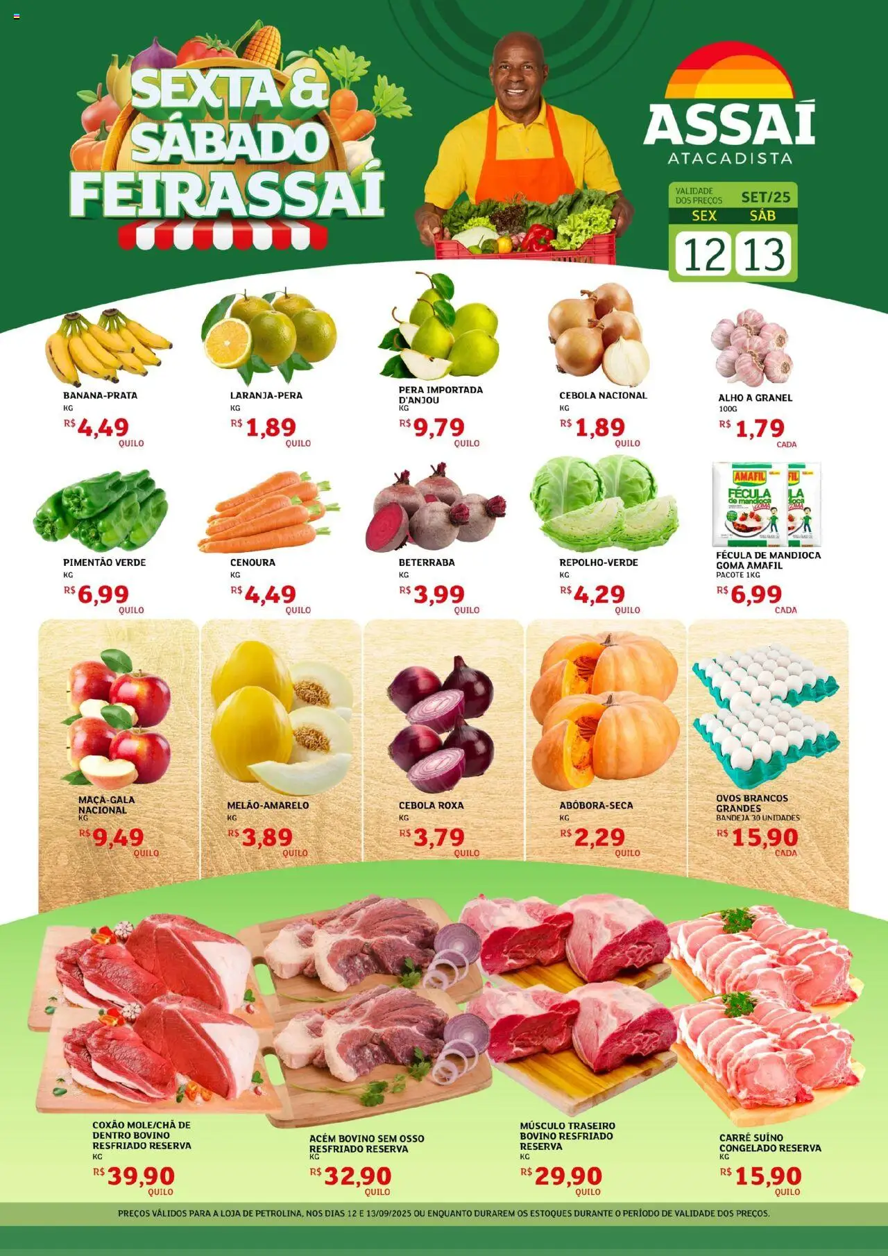 Assaí Atacadista Folheto - válido de 12.09.2025 | Página: 1 | Produtos: Cebola, Pimentão, Acém, Bandeja